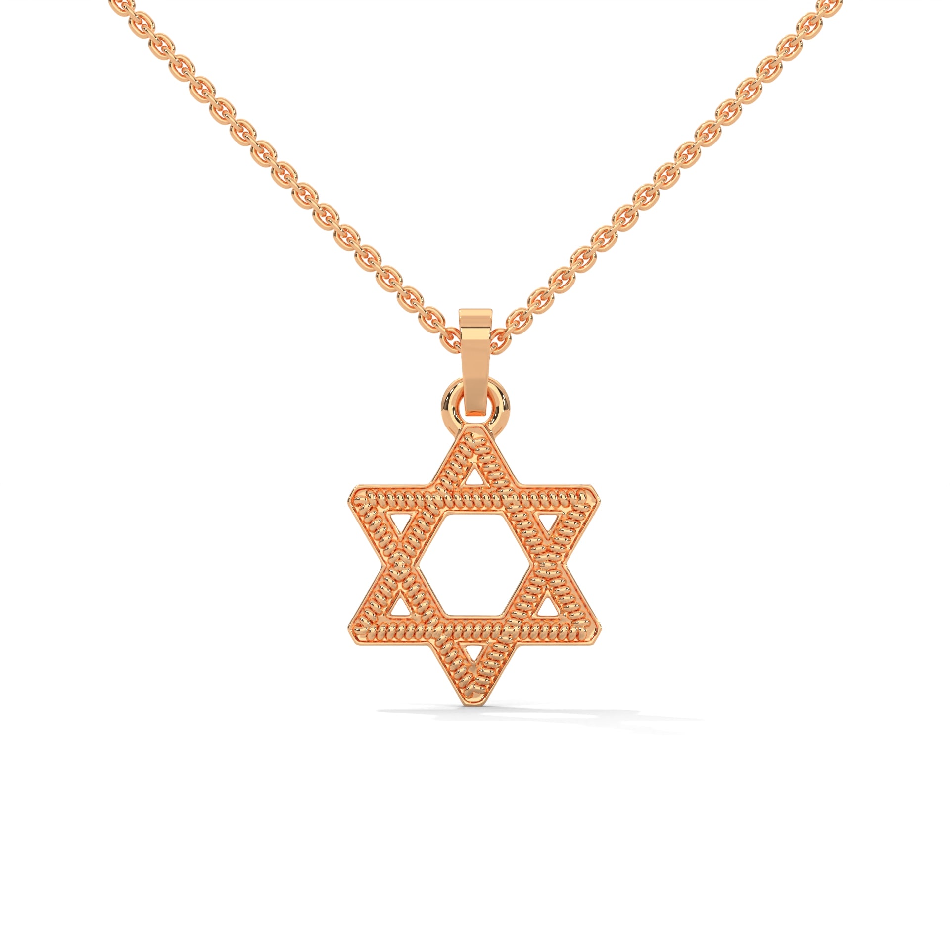 Divine Radiance: 14K Gold Star of David Pendant with Milgrain Detailing