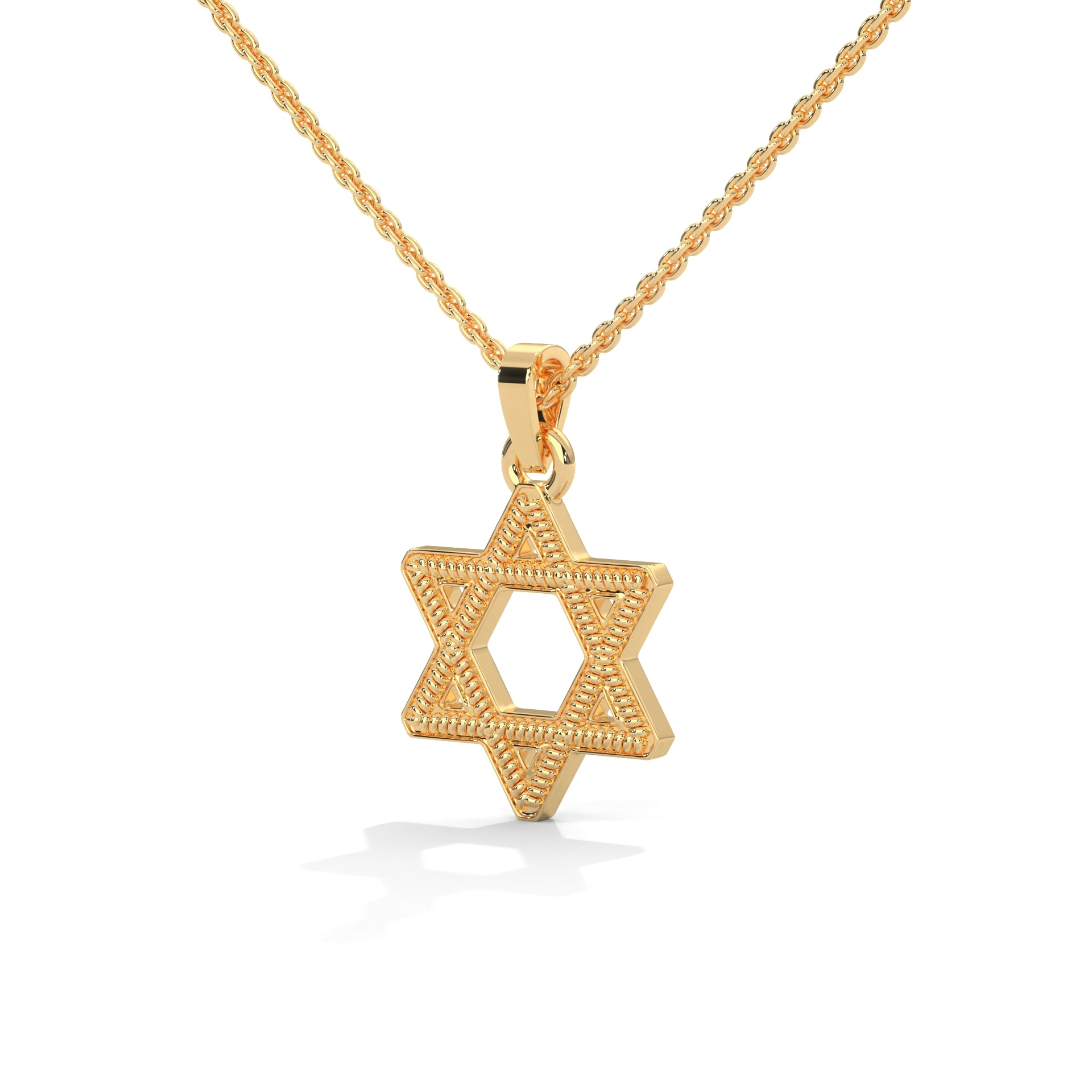 Divine Radiance: 14K Gold Star of David Pendant with Milgrain Detailing