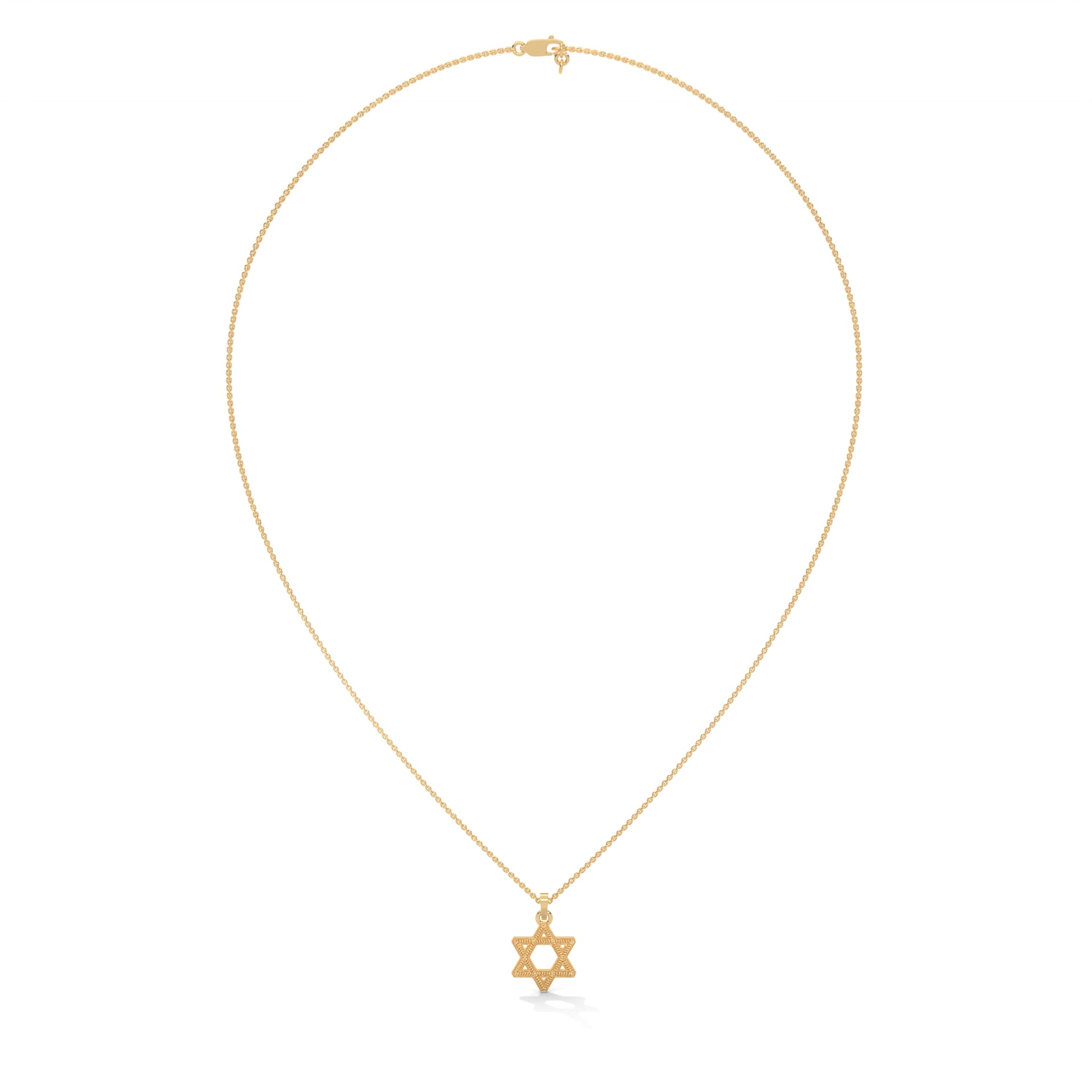 Divine Radiance: 14K Gold Star of David Pendant with Milgrain Detailing