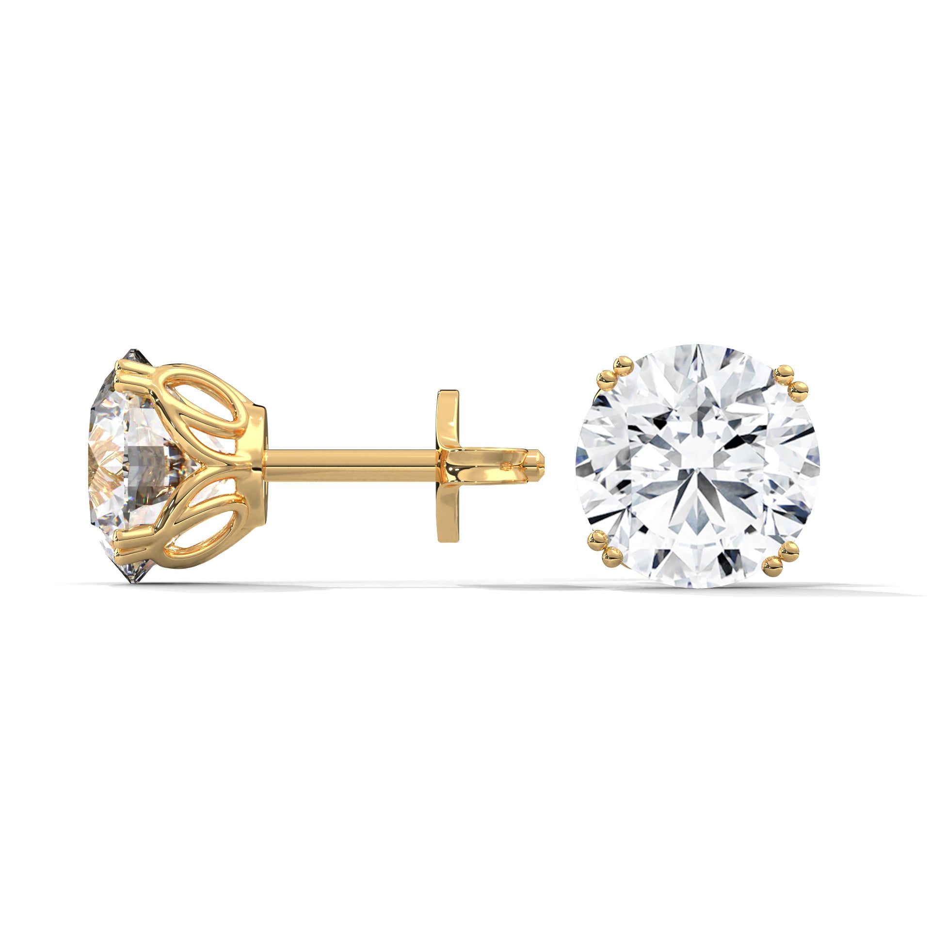 Brilliant Round Cut Diamond Stud Earrings | 14K Gold| 2-6ctw