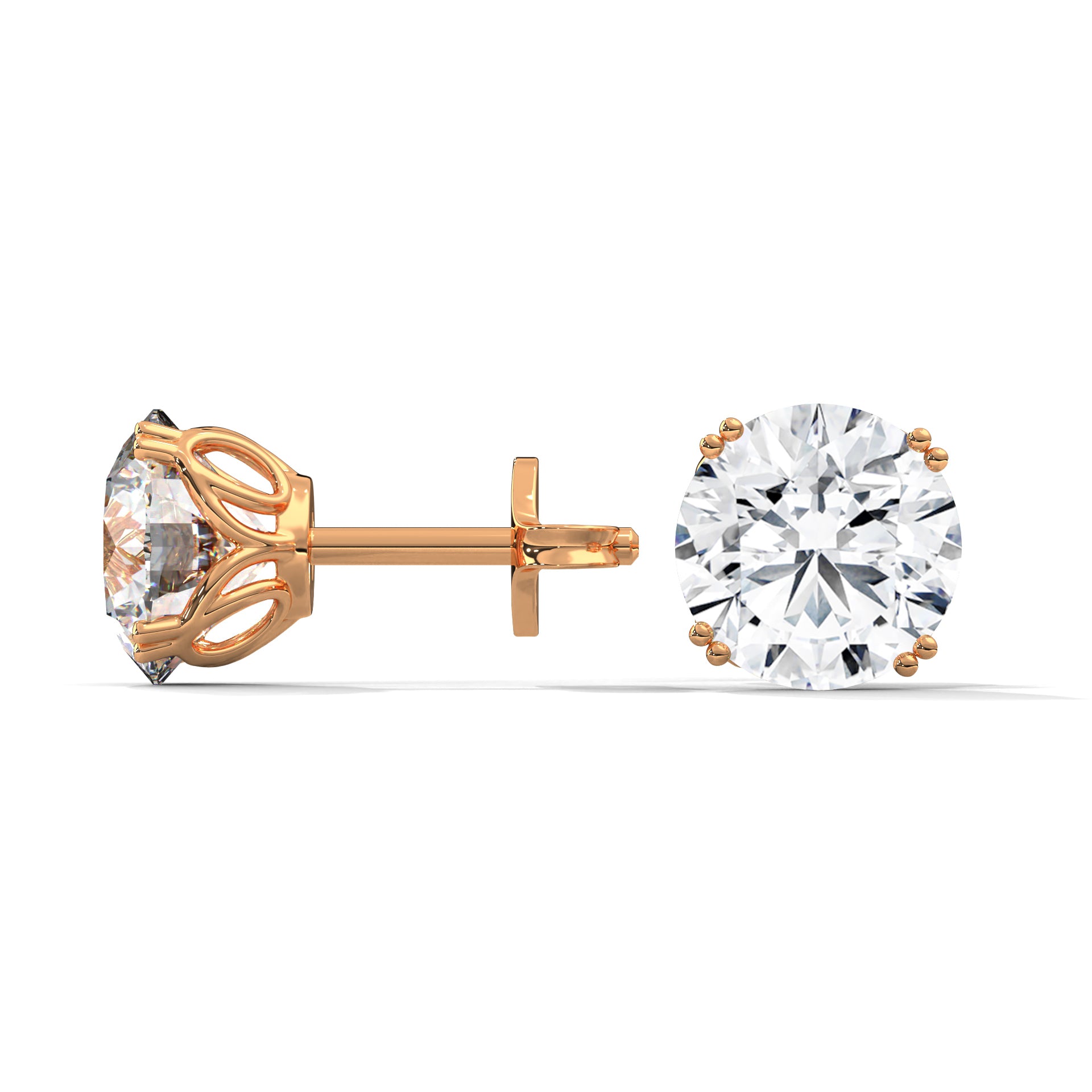 Brilliant Round Cut Diamond Stud Earrings | 14K Gold| 2-6ctw