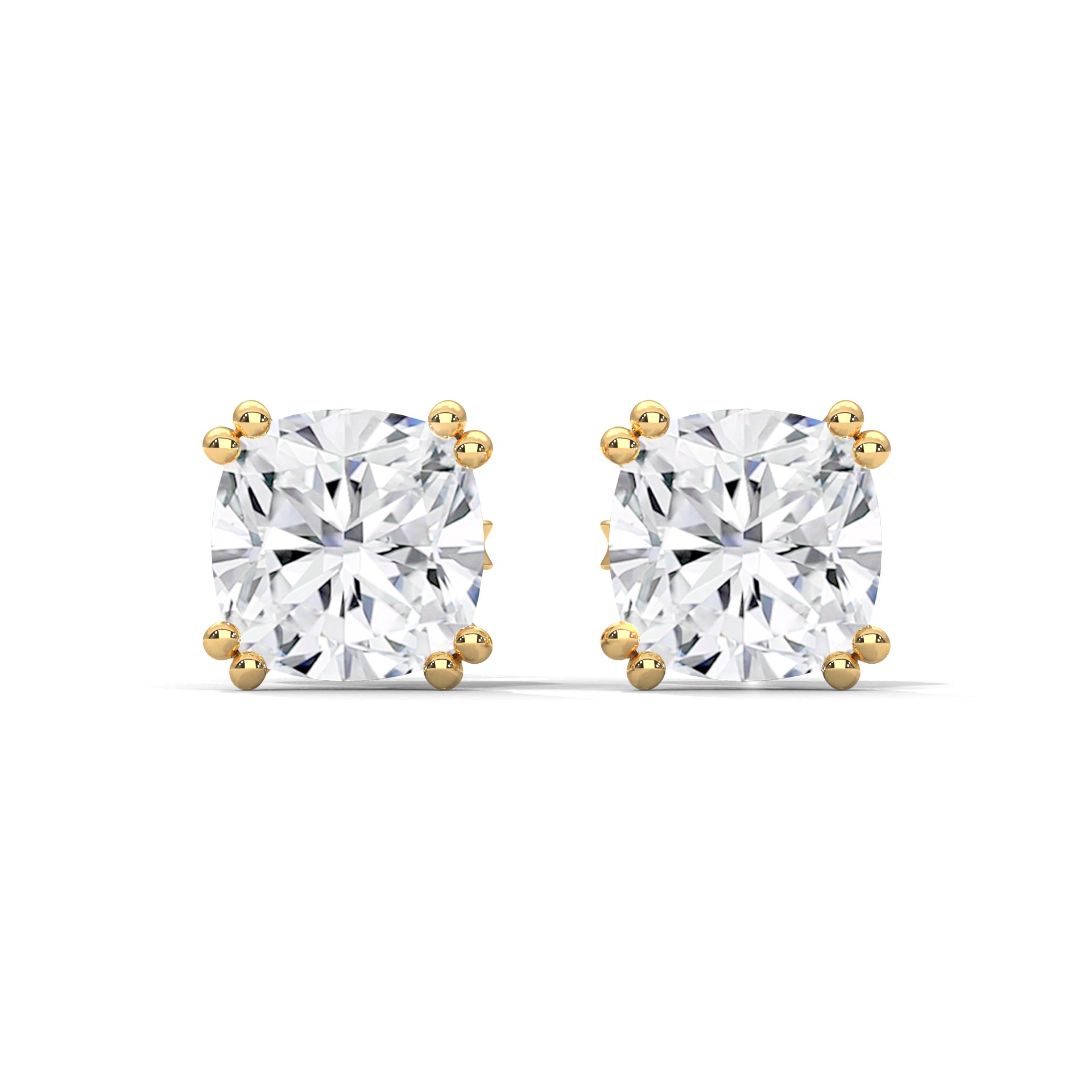 Cushion Cut Solitaire Diamond Stud Earrings | 14K Gold| 2-6ctw