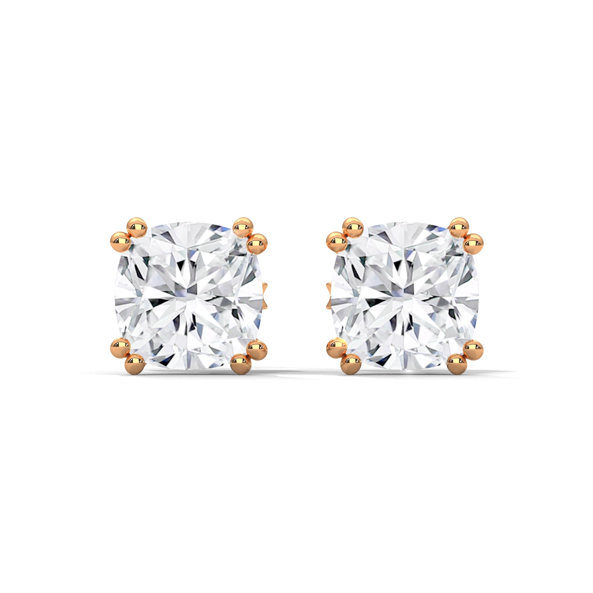 Cushion Cut Solitaire Diamond Stud Earrings | 14K Gold| 2-6ctw