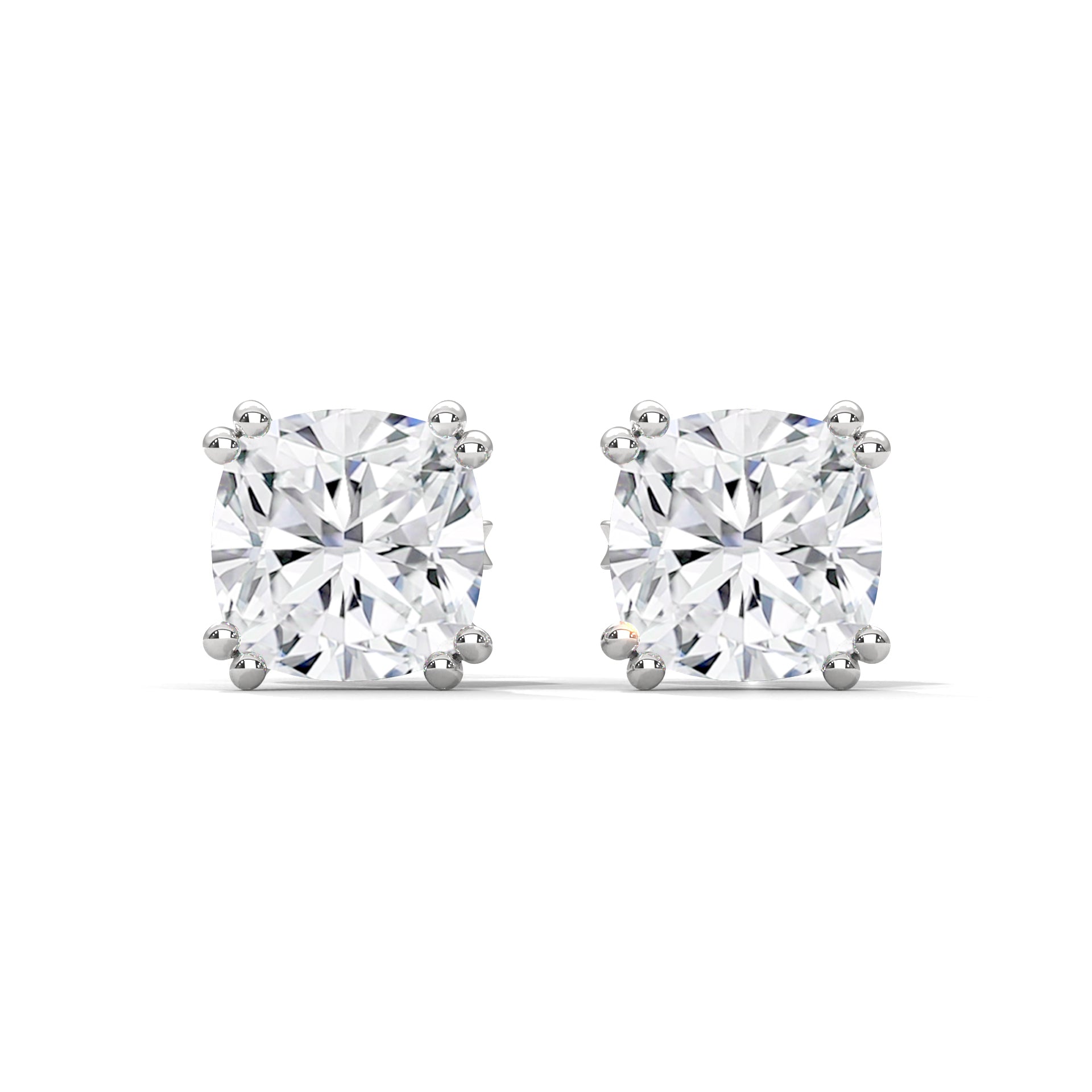 Cushion Cut Solitaire Diamond Stud Earrings | 14K Gold| 2-6ctw