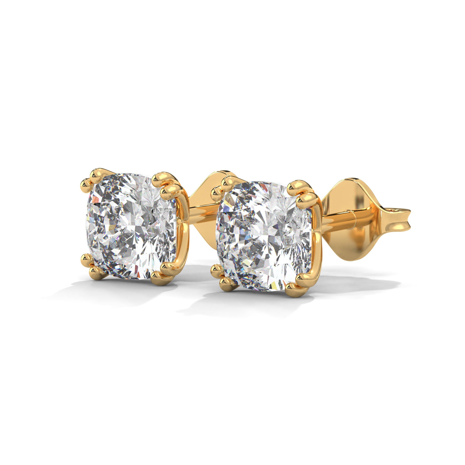 Cushion Cut Solitaire Diamond Stud Earrings | 14K Gold| 2-6ctw