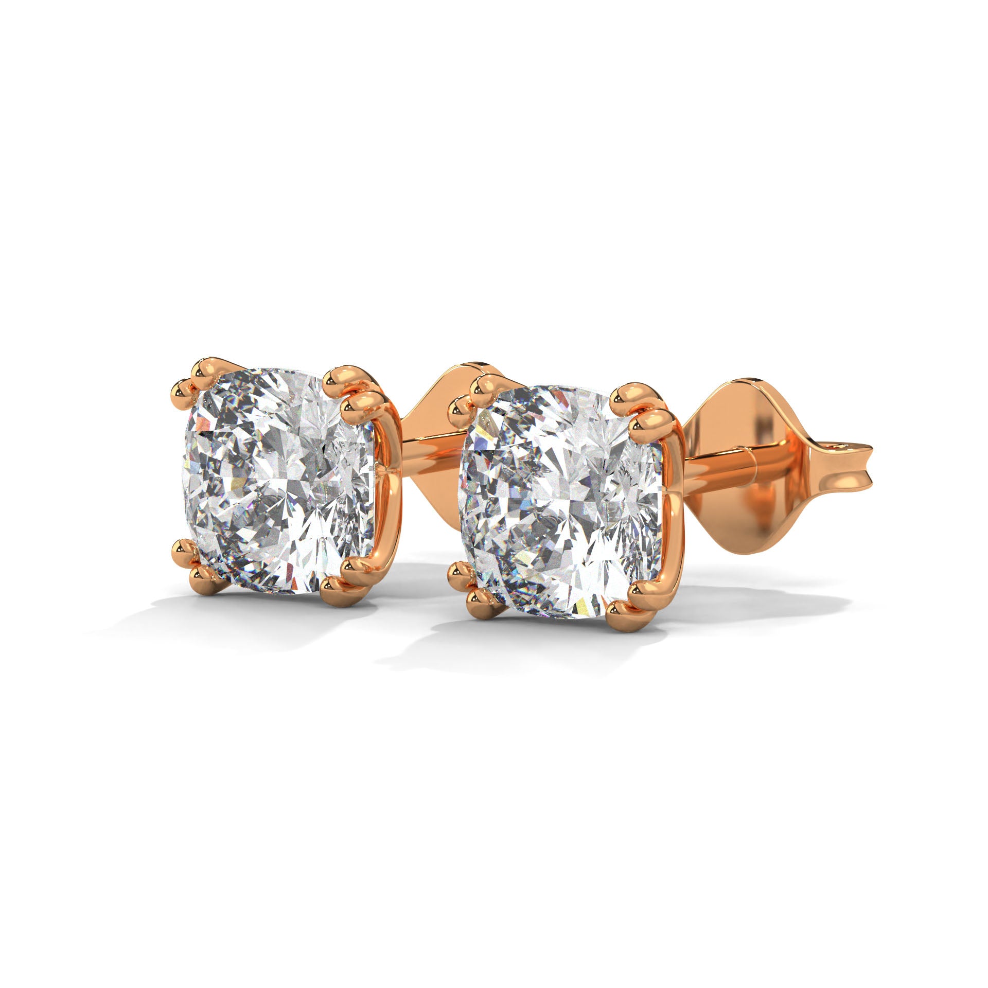 Cushion Cut Solitaire Diamond Stud Earrings | 14K Gold| 2-6ctw
