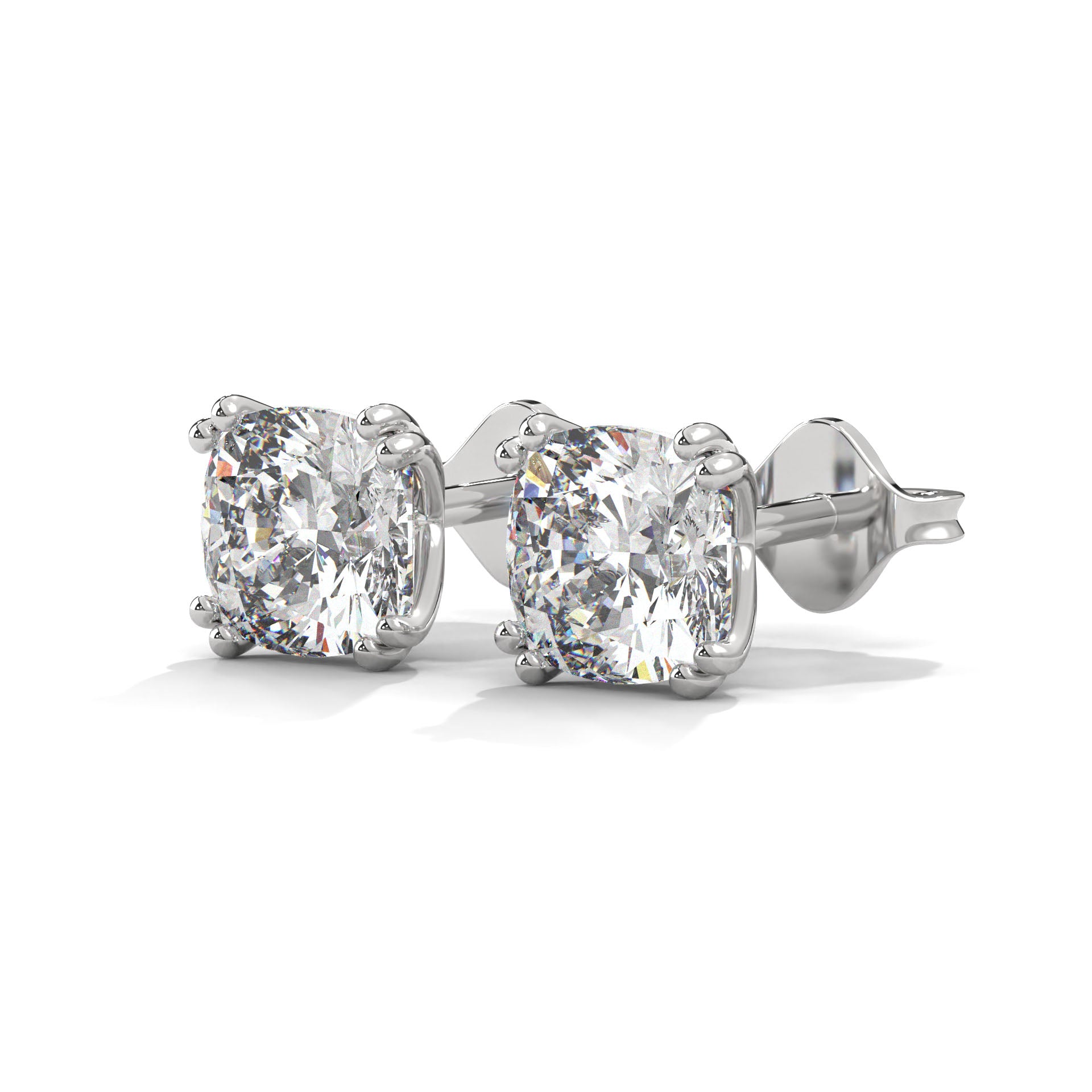 Cushion Cut Solitaire Diamond Stud Earrings | 14K Gold| 2-6ctw