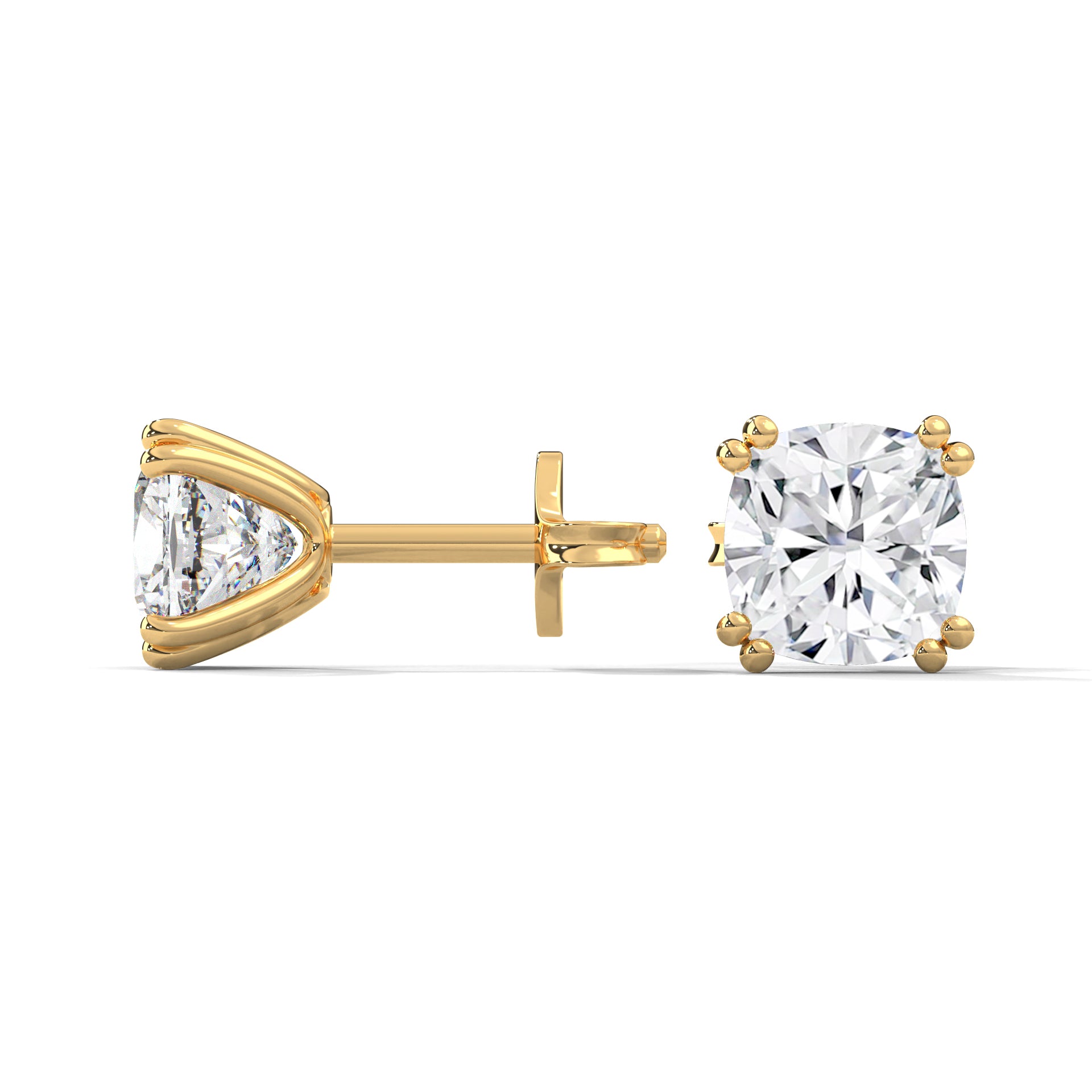 Cushion Cut Solitaire Diamond Stud Earrings | 14K Gold| 2-6ctw