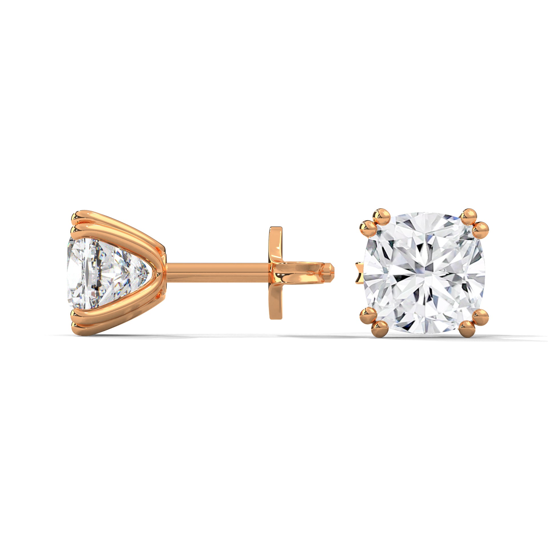 Cushion Cut Solitaire Diamond Stud Earrings | 14K Gold| 2-6ctw