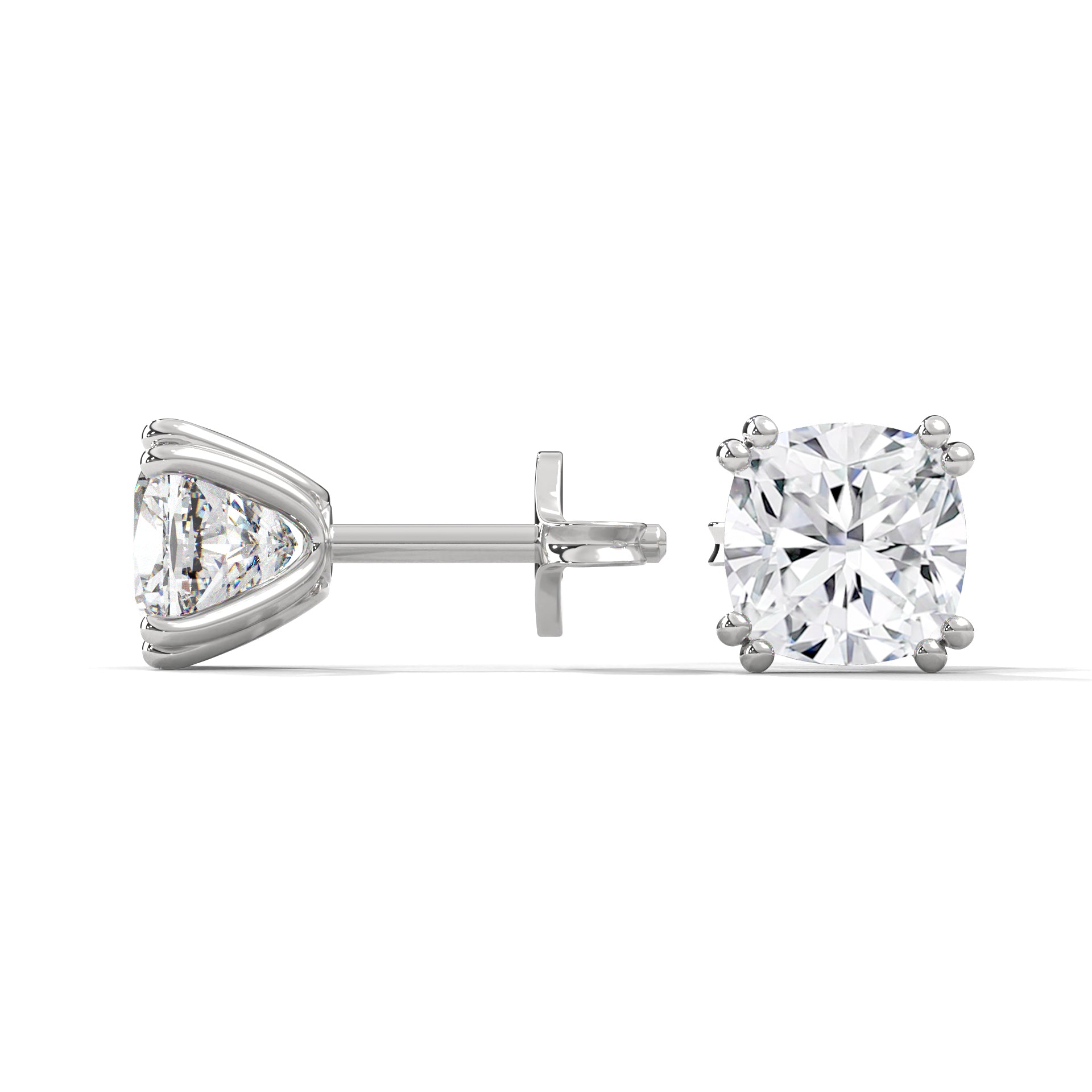 Cushion Cut Solitaire Diamond Stud Earrings | 14K Gold| 2-6ctw