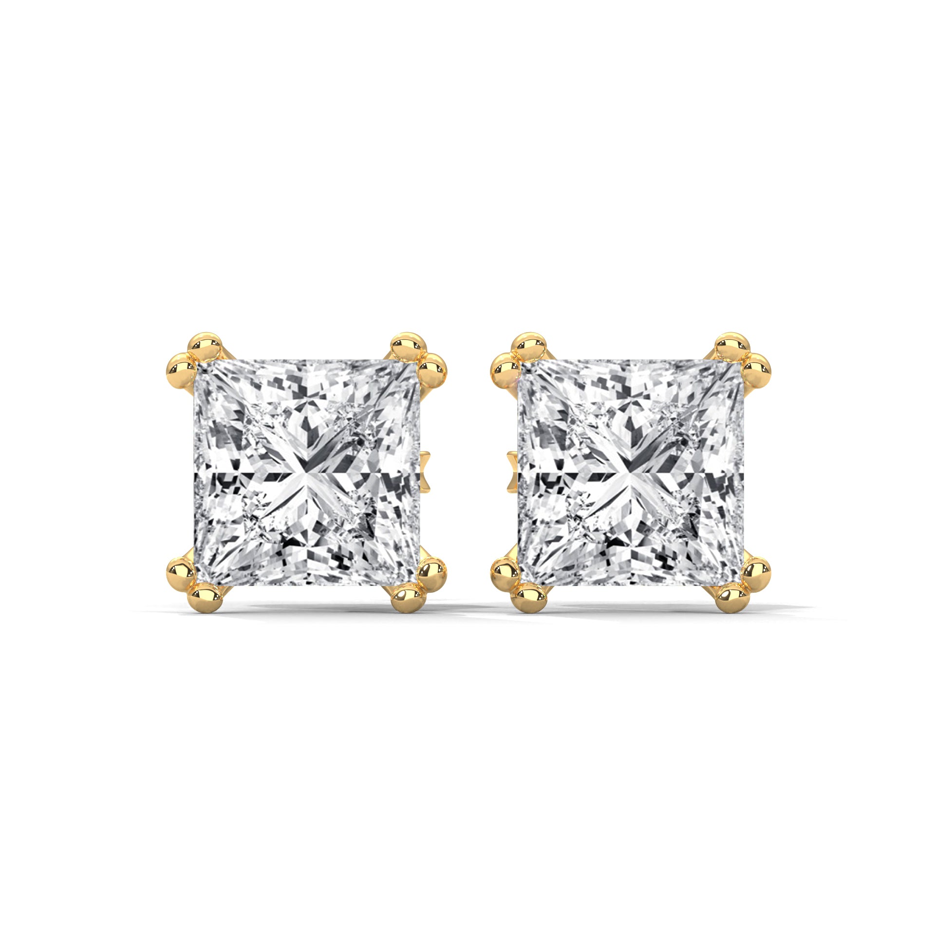 Princess Cut Solitaire Diamond 14K Gold Stud Earrings| 2-6ctw