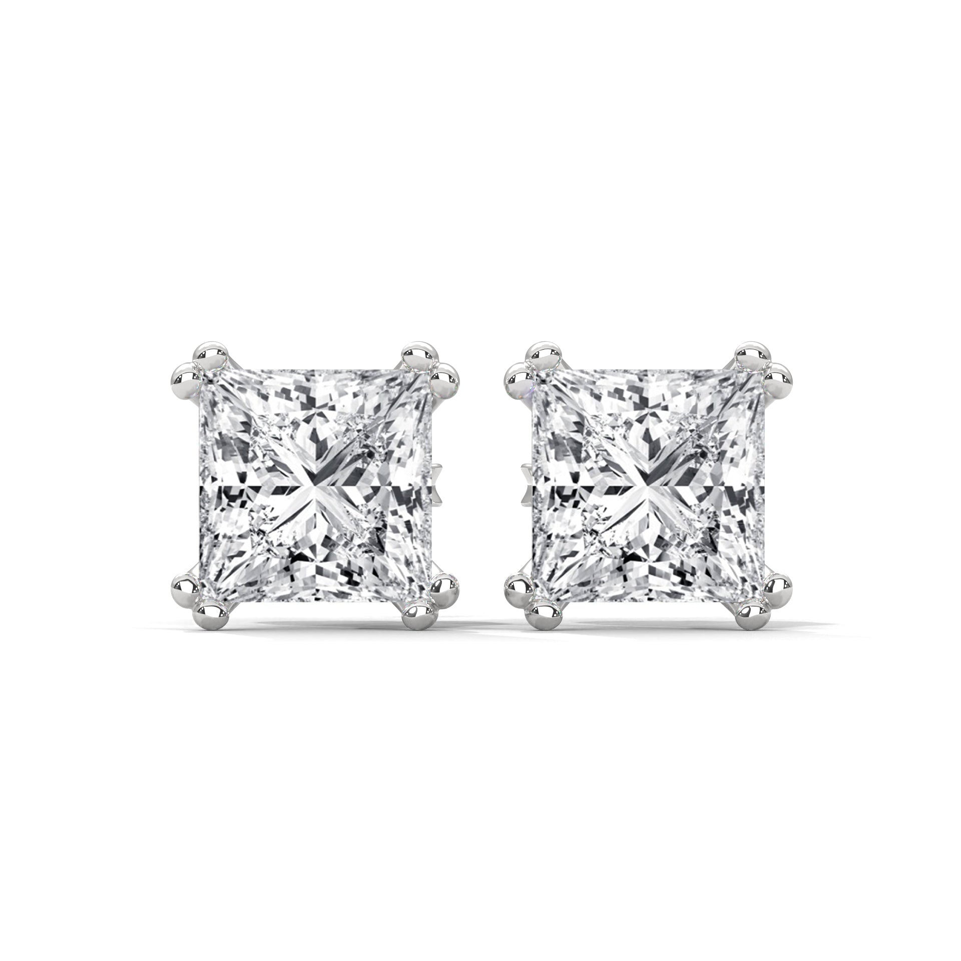 Princess Cut Solitaire Diamond 14K Gold Stud Earrings| 2-6ctw