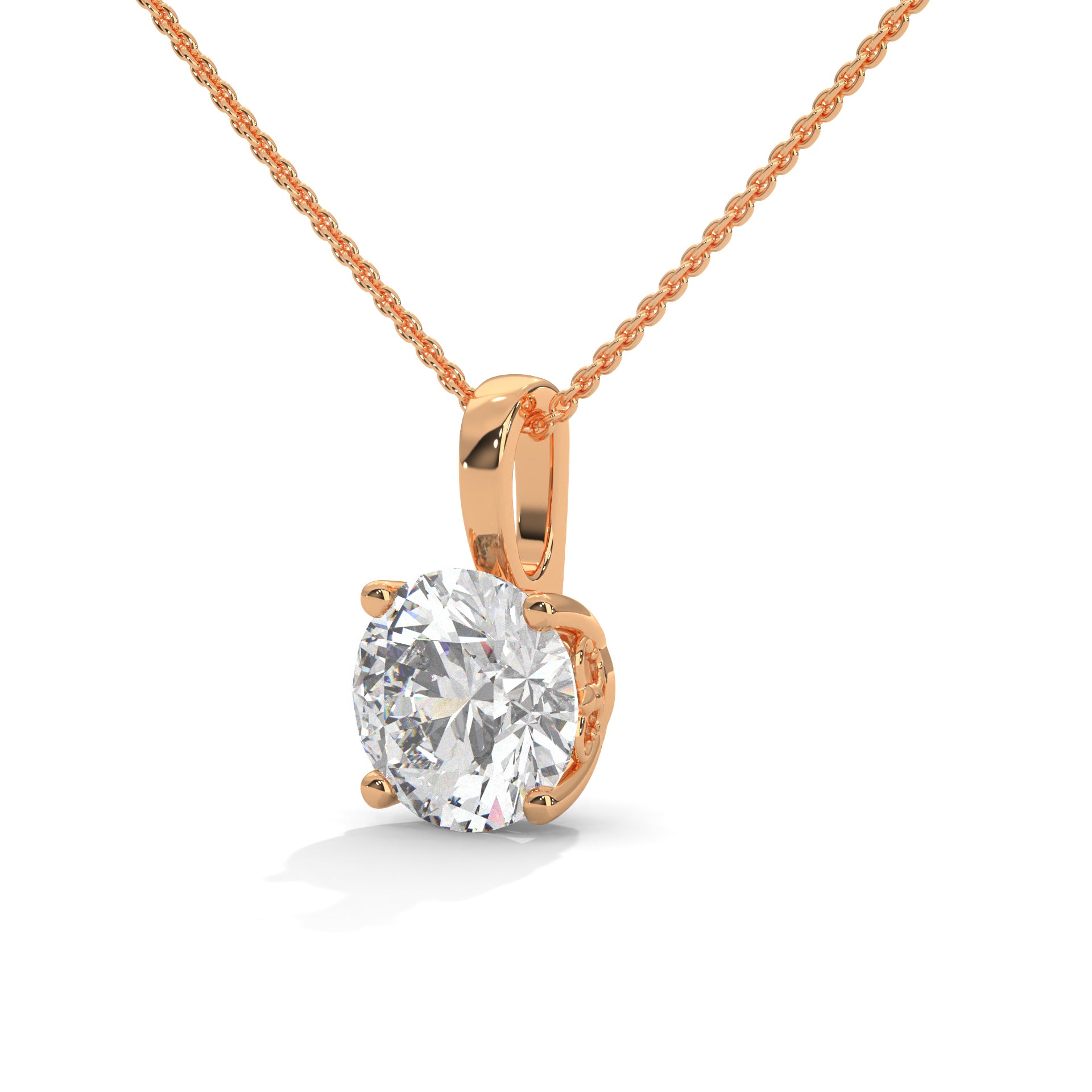 Round-Cut Diamond Pendant Necklace 2.75ct E-VS1 | 14K Gold | 16”&18” Chain