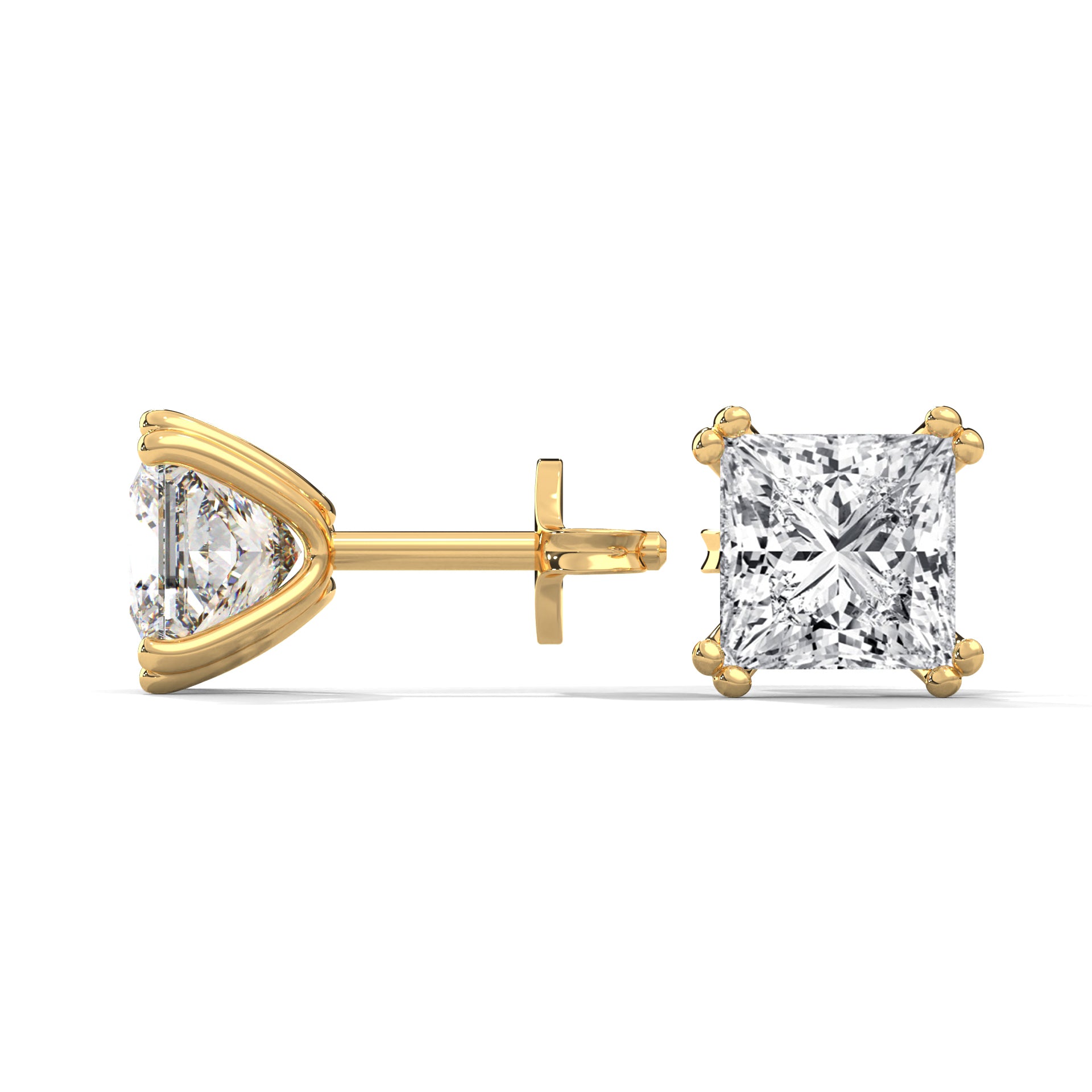 Princess Cut Solitaire Diamond 14K Gold Stud Earrings| 2-6ctw