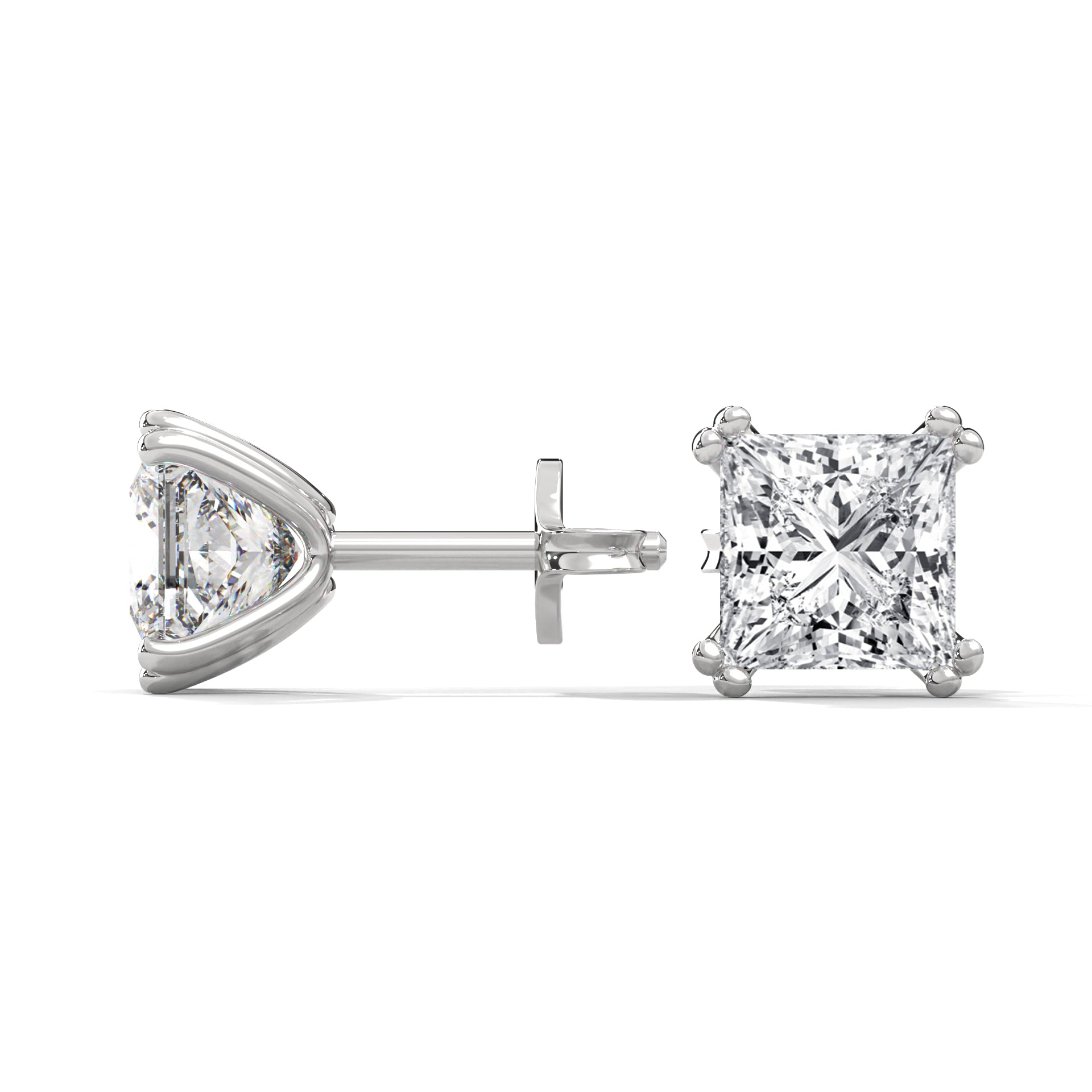 Princess Cut Solitaire Diamond 14K Gold Stud Earrings| 2-6ctw