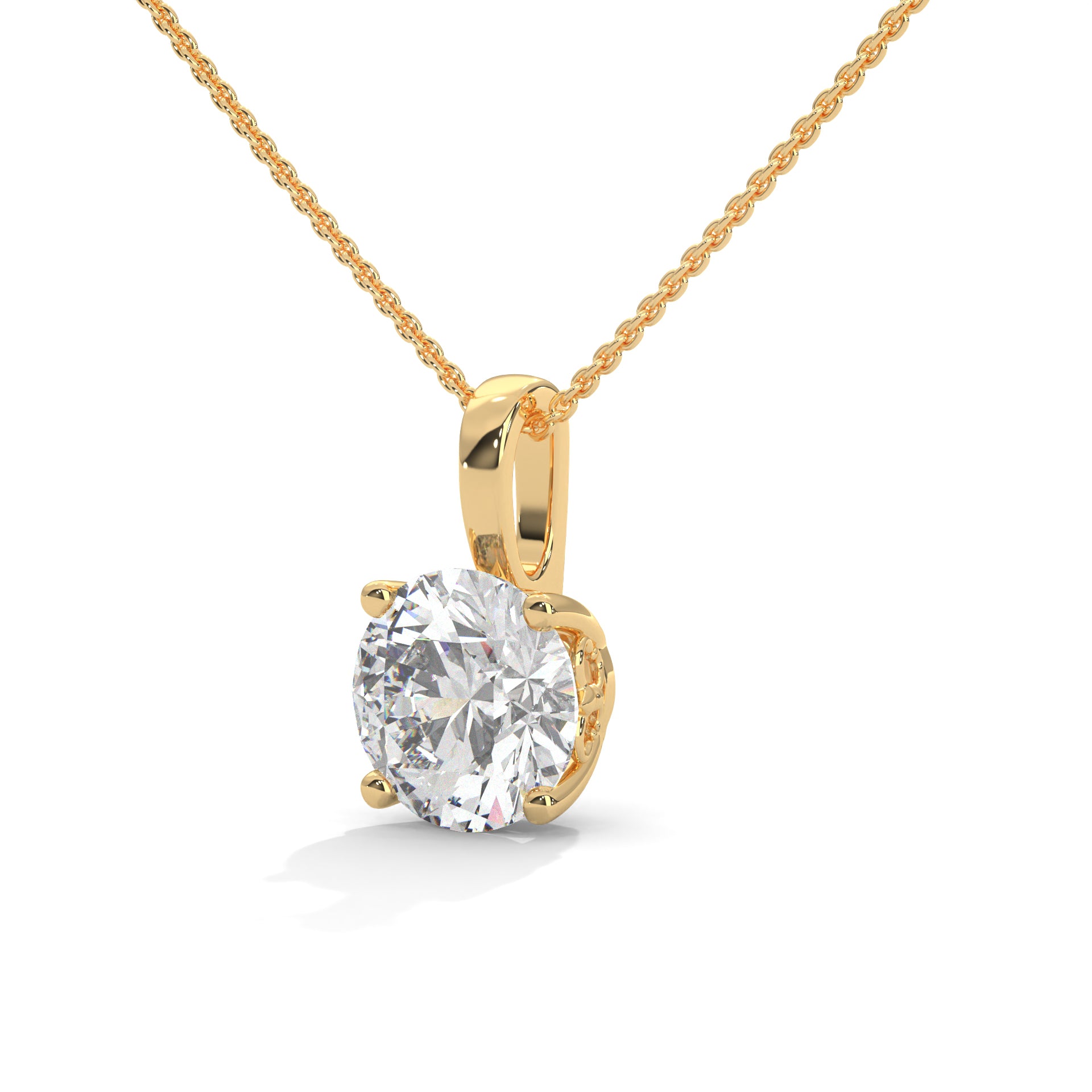 Round-Cut Diamond Pendant Necklace 2.75ct E-VS1 | 14K Gold | 16”&18” Chain