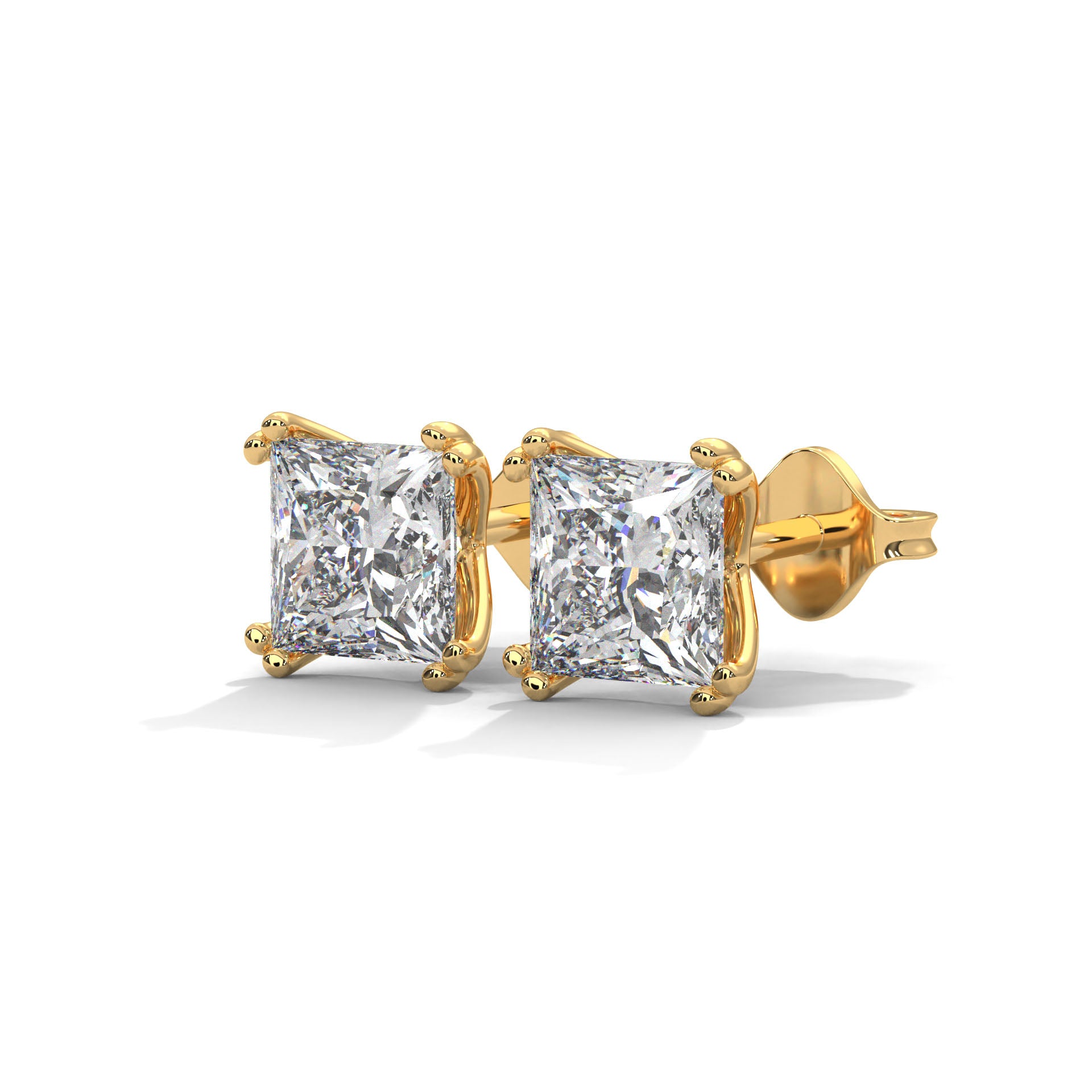 Princess Cut Solitaire Diamond 14K Gold Stud Earrings| 2-6ctw