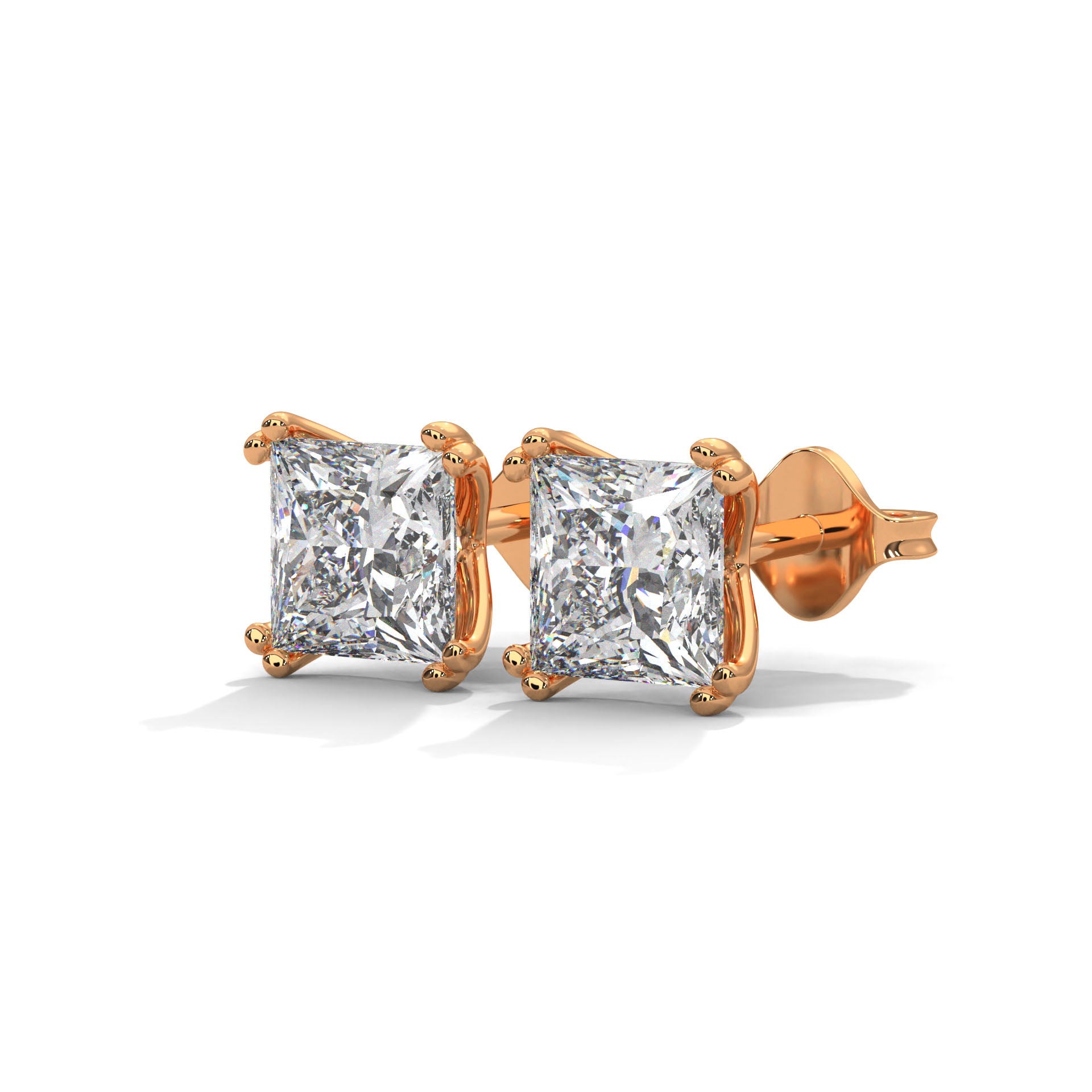 Princess Cut Solitaire Diamond 14K Gold Stud Earrings| 2-6ctw