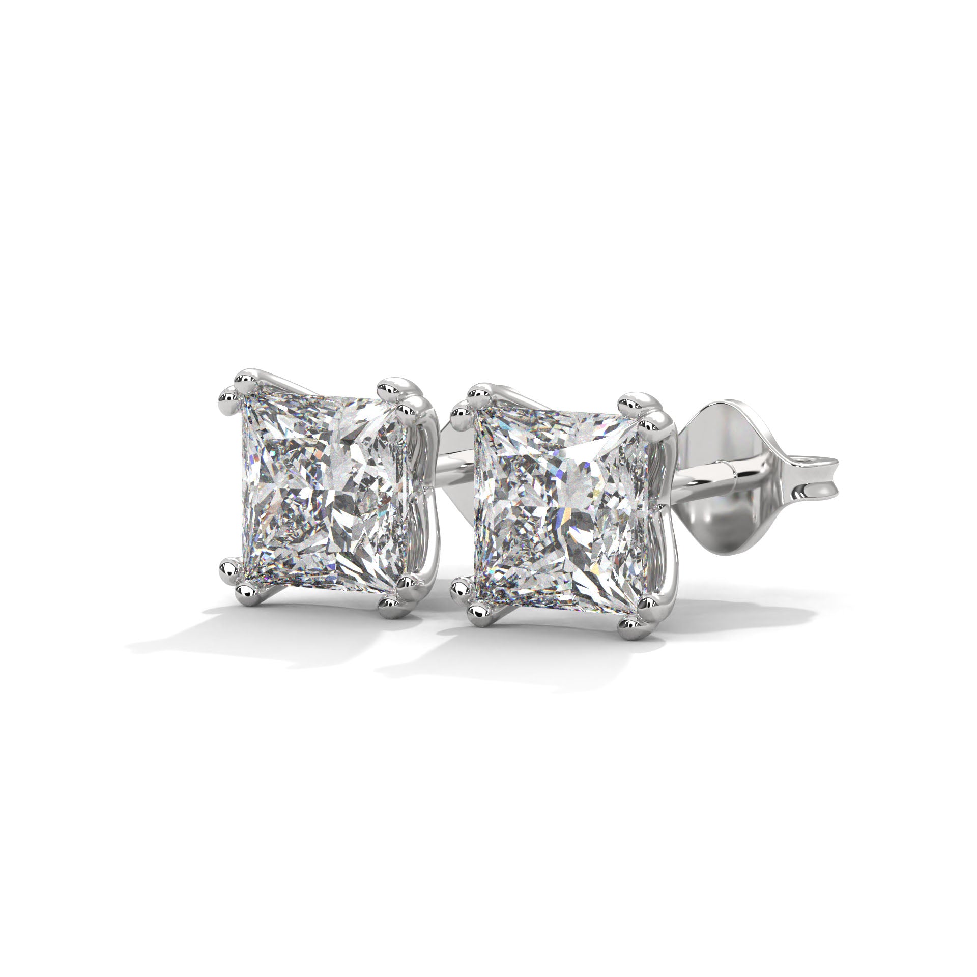 Princess Cut Solitaire Diamond 14K Gold Stud Earrings| 2-6ctw