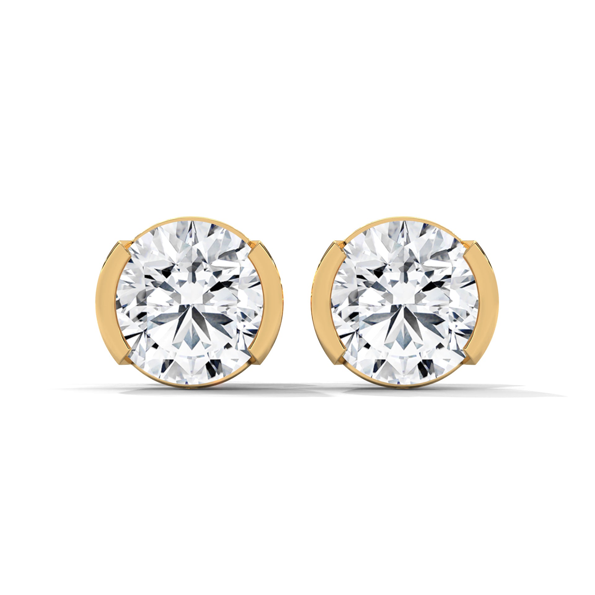Bezel Set Round Cut Diamond 14K Gold Stud Earrings | 2-6ctw