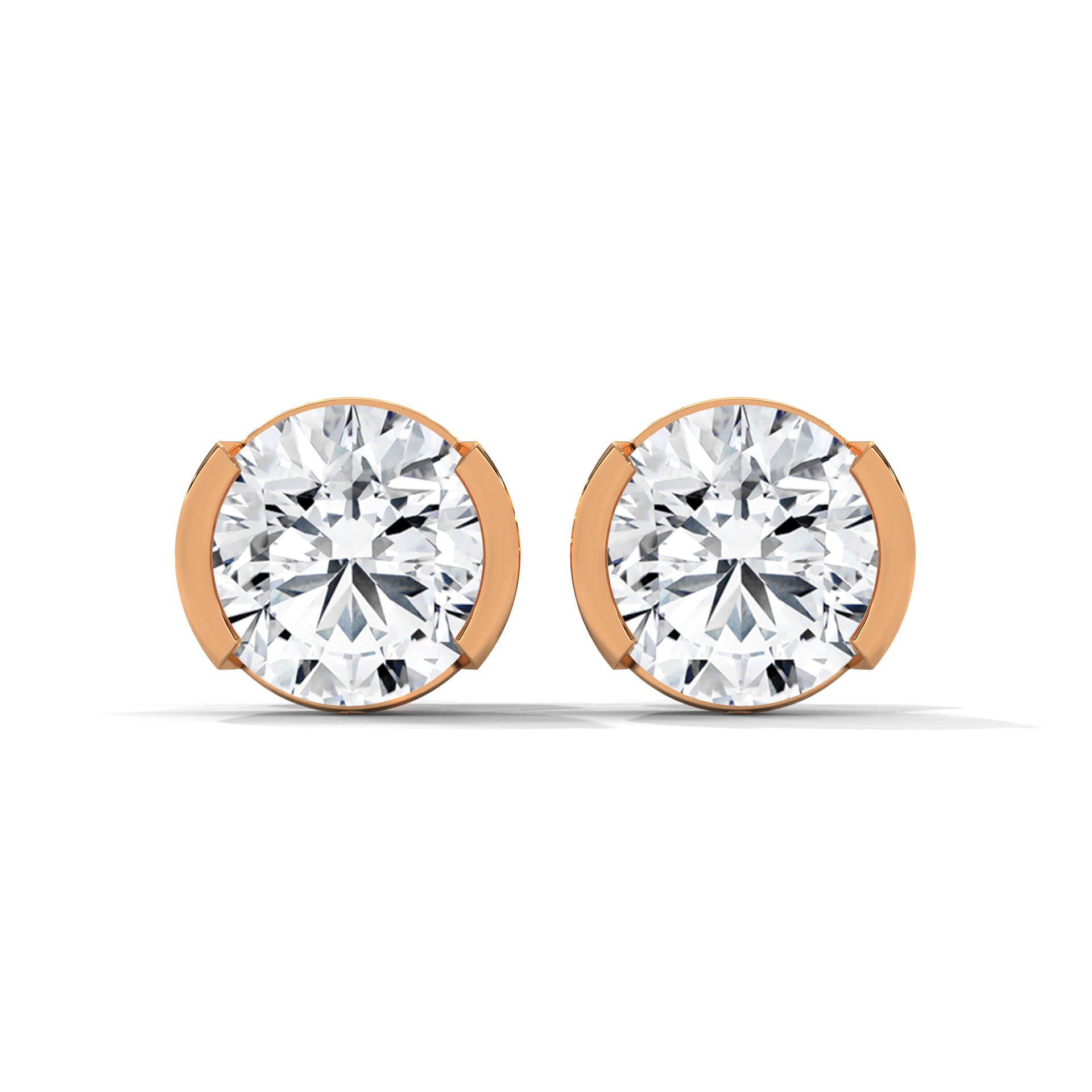 Bezel Set Round Cut Diamond 14K Gold Stud Earrings | 2-6ctw