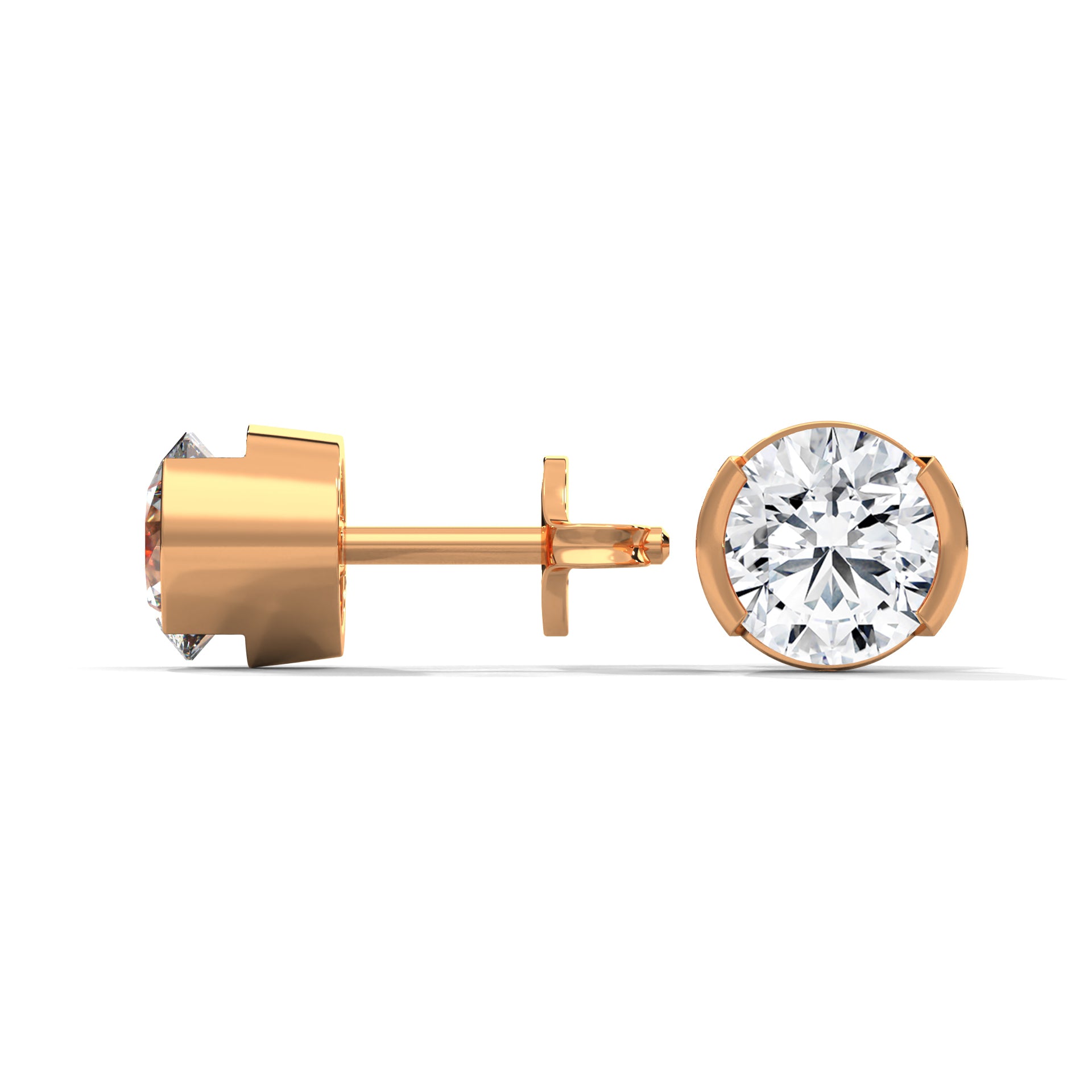 Bezel Set Round Cut Diamond 14K Gold Stud Earrings | 2-6ctw