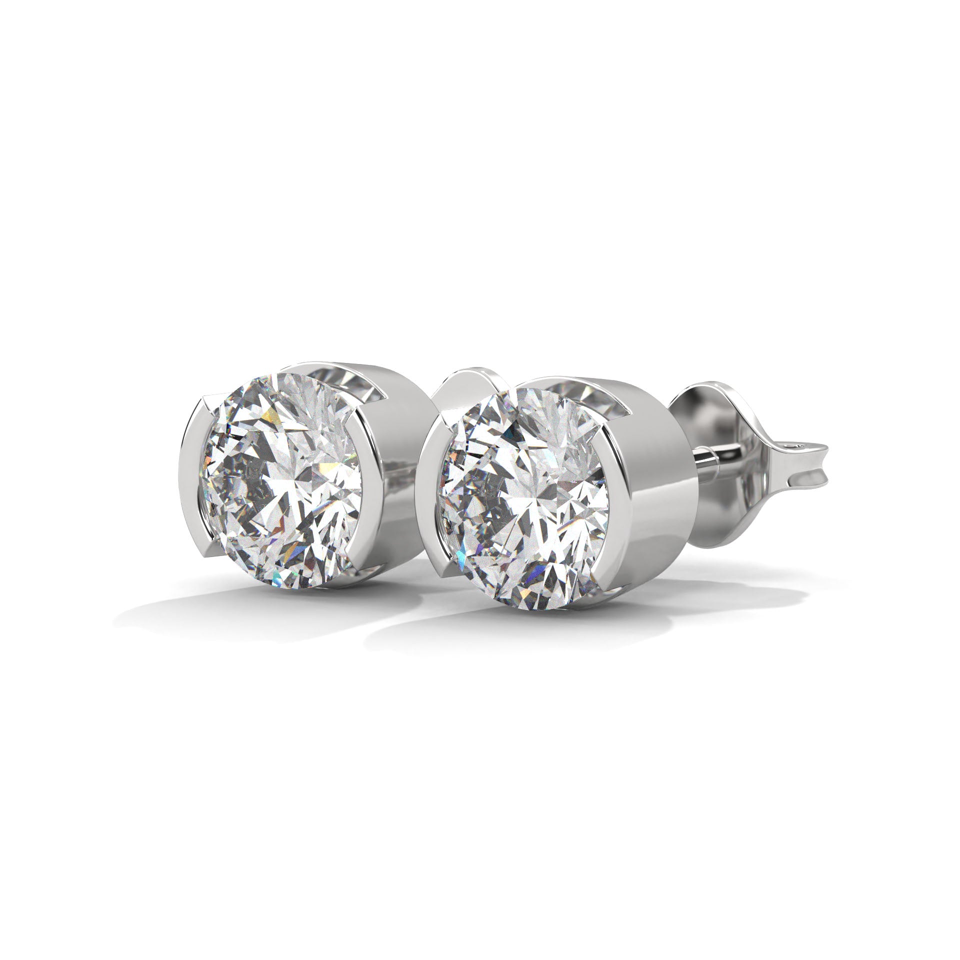 Bezel Set Round Cut Diamond 14K Gold Stud Earrings | 2-6ctw