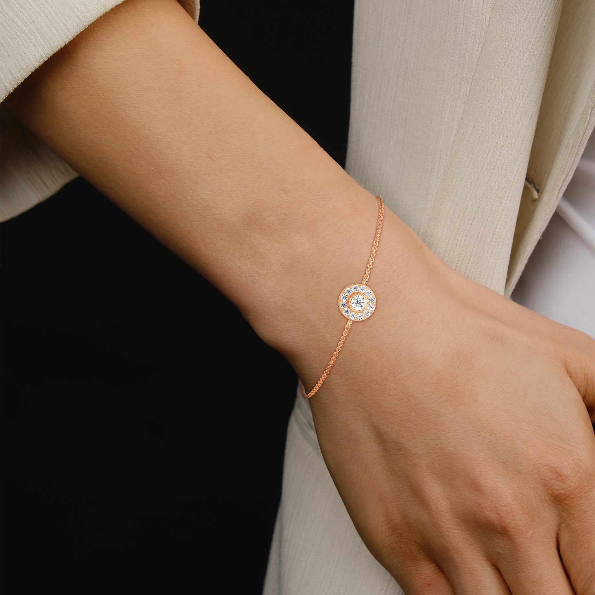 Elegant Round Lab-Grown Diamond Halo Gold Bracelet | 0.25 CTW