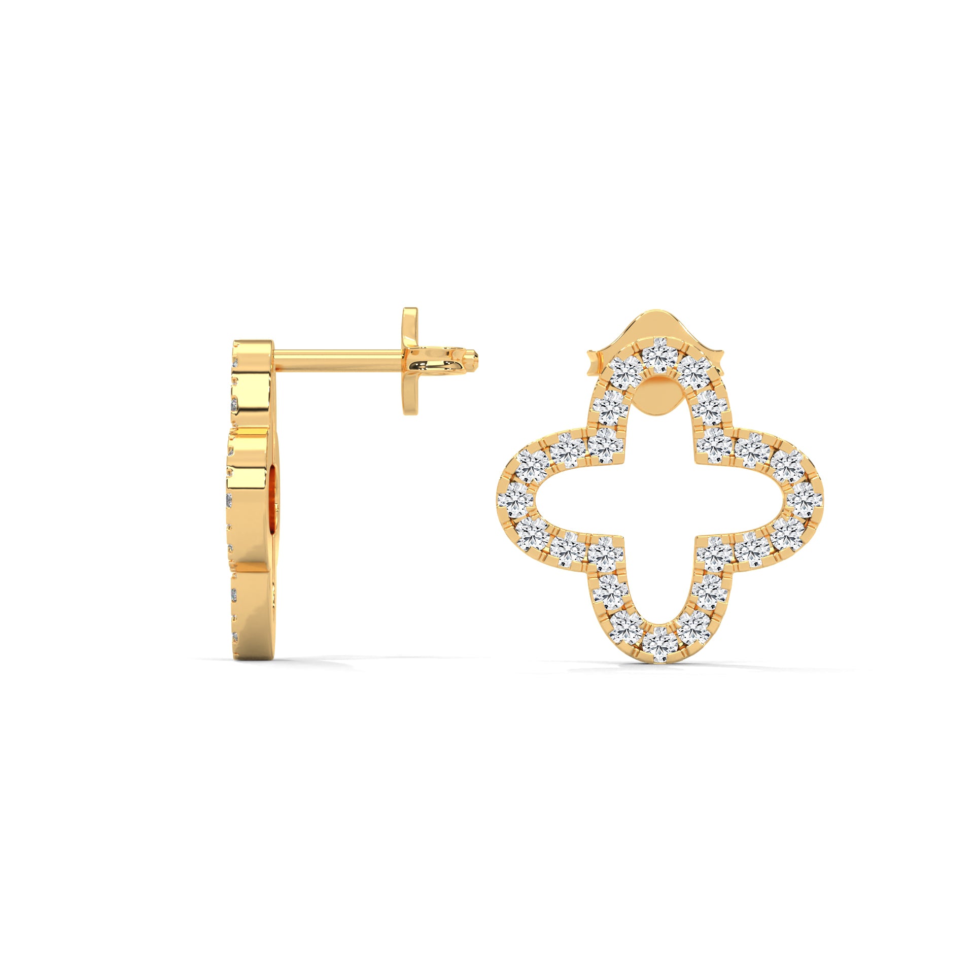 Diamond Pave Clover Hoop Earrings in 14K & 18 K Gold | 0.76 Ctw