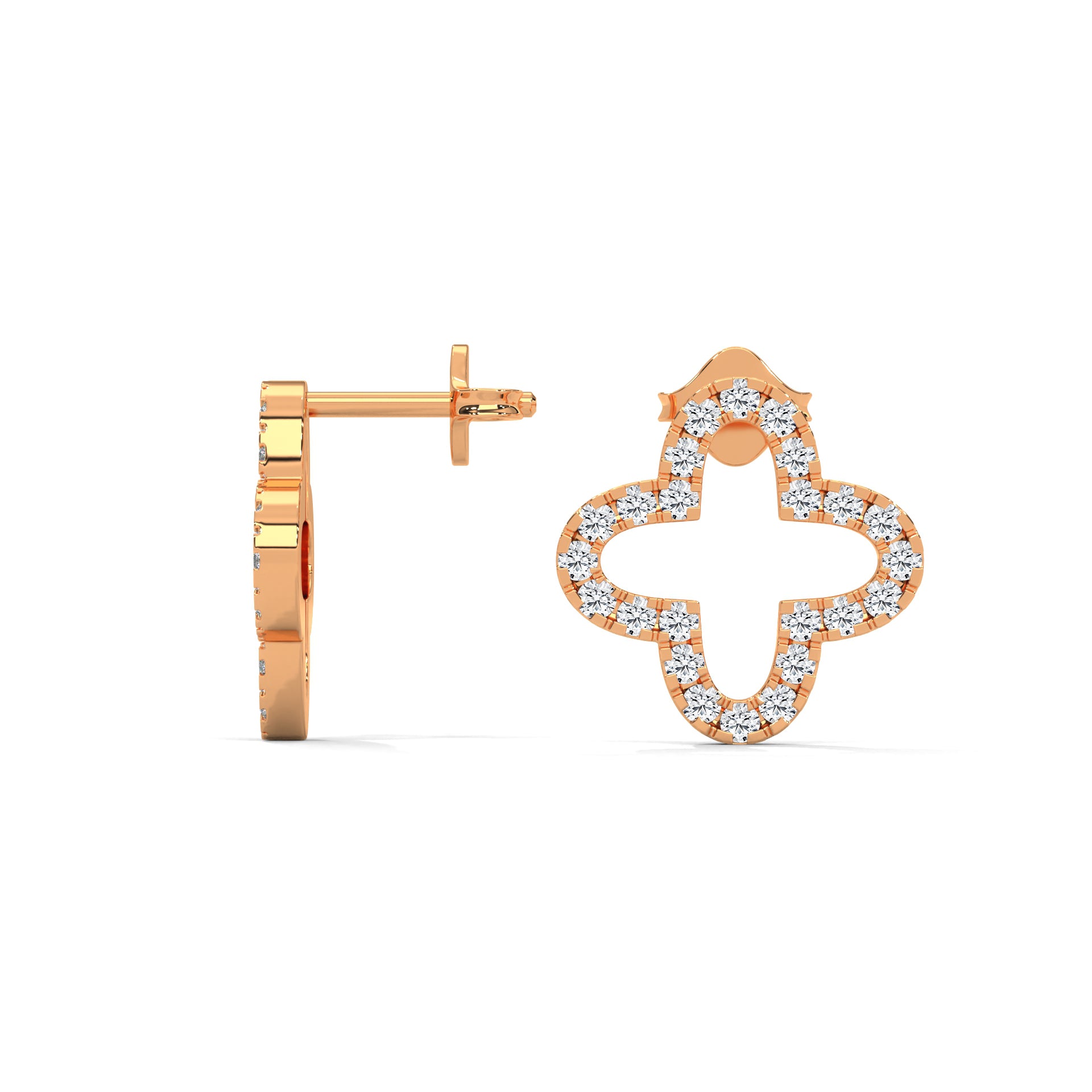 Diamond Pave Clover Hoop Earrings in 14K & 18 K Gold | 0.76 Ctw