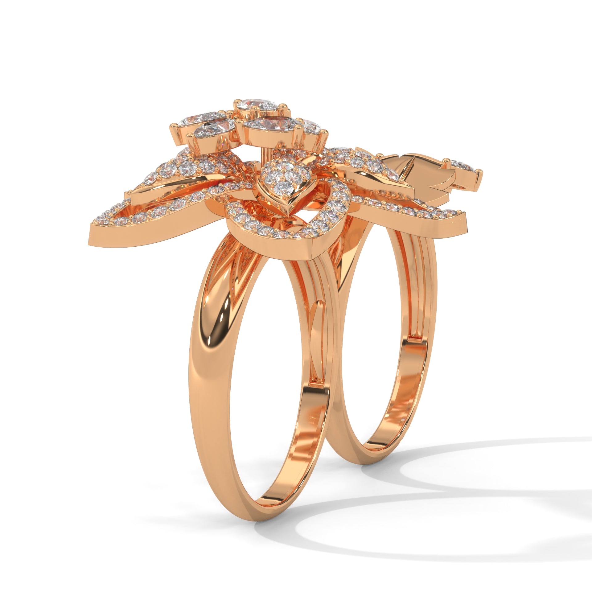 BlossomLuxe 0.93 CTW Lab-Grown Diamond Floral Dual Ring | 14K & 18K Gold