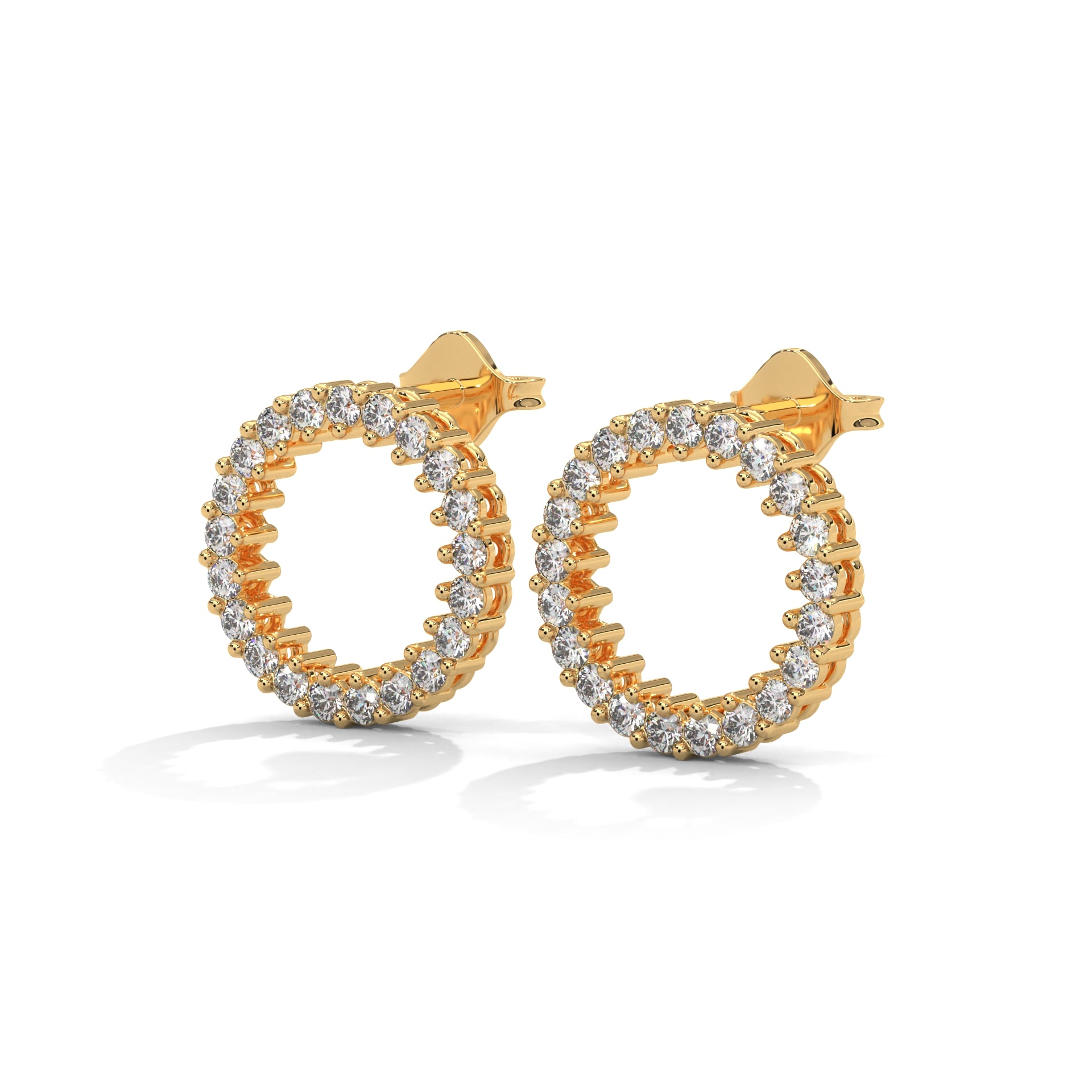 Diamond Pave Circle Stud Earrings | 14K and 18K Gold | 0.42 ctw