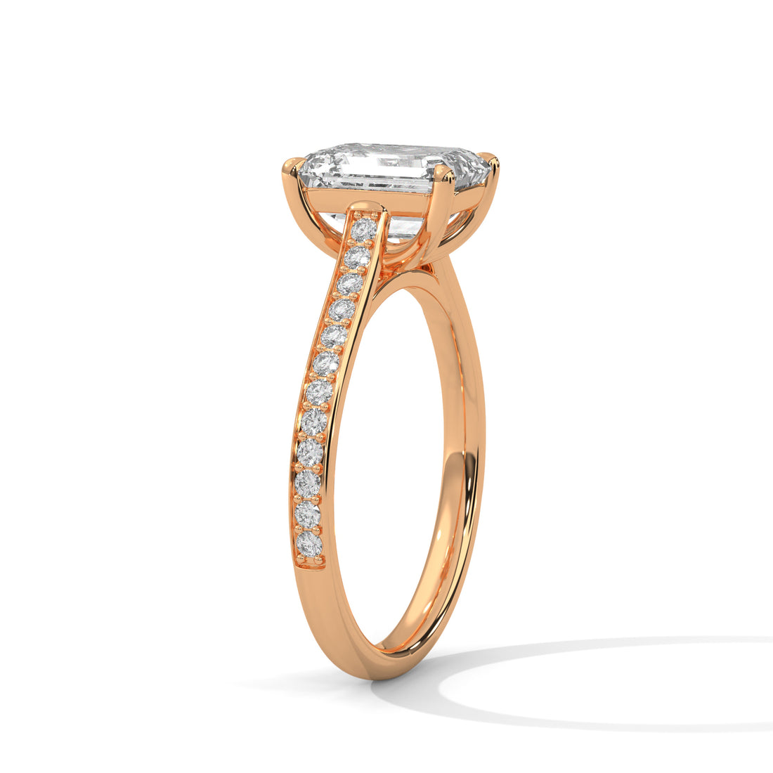 Pave Set 3 CT Emerald-Cut Lab Grown Diamond Ring | 3.24 CTW
