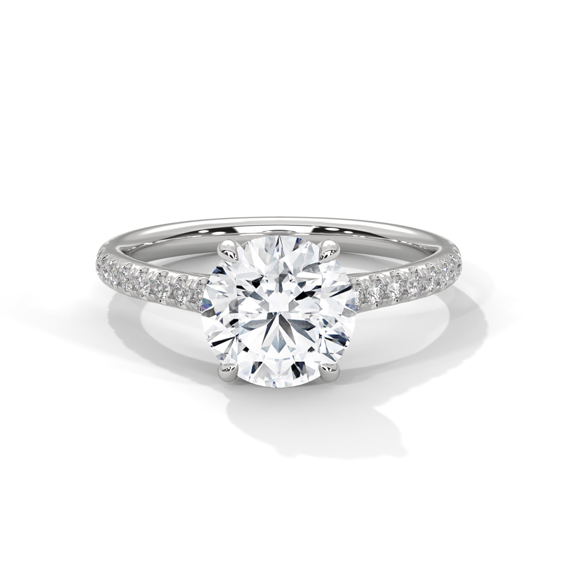 Elegant 4-Prong Pave Engagement Ring with 2ct Round Brilliant Lab-Grown Diamond