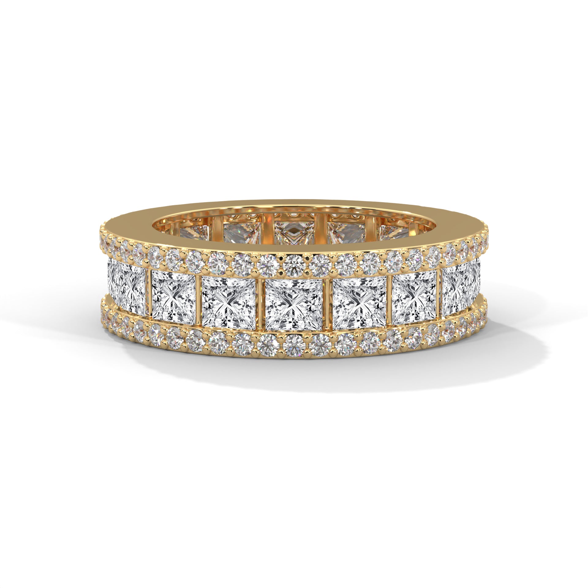 Regal Radiance: Gold Princess and Round Diamond Band Ring | 4.04 CTW