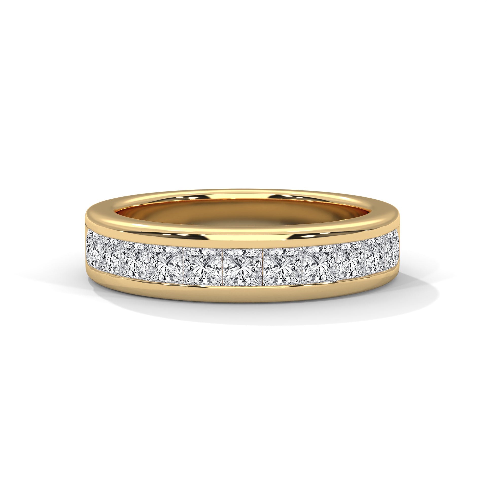 Elegant Embrace: Princess Cut Diamond Channel Set Gold Band | 1.10 CTW
