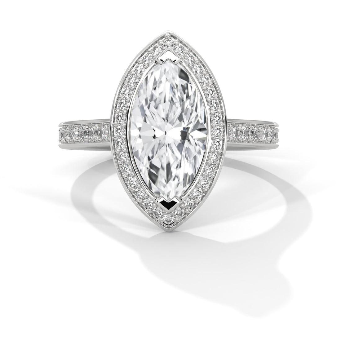 Pave Band Ring with 1.5ctw Halo Marquise-Cut Lab Grown Diamond | 1.96 CTW