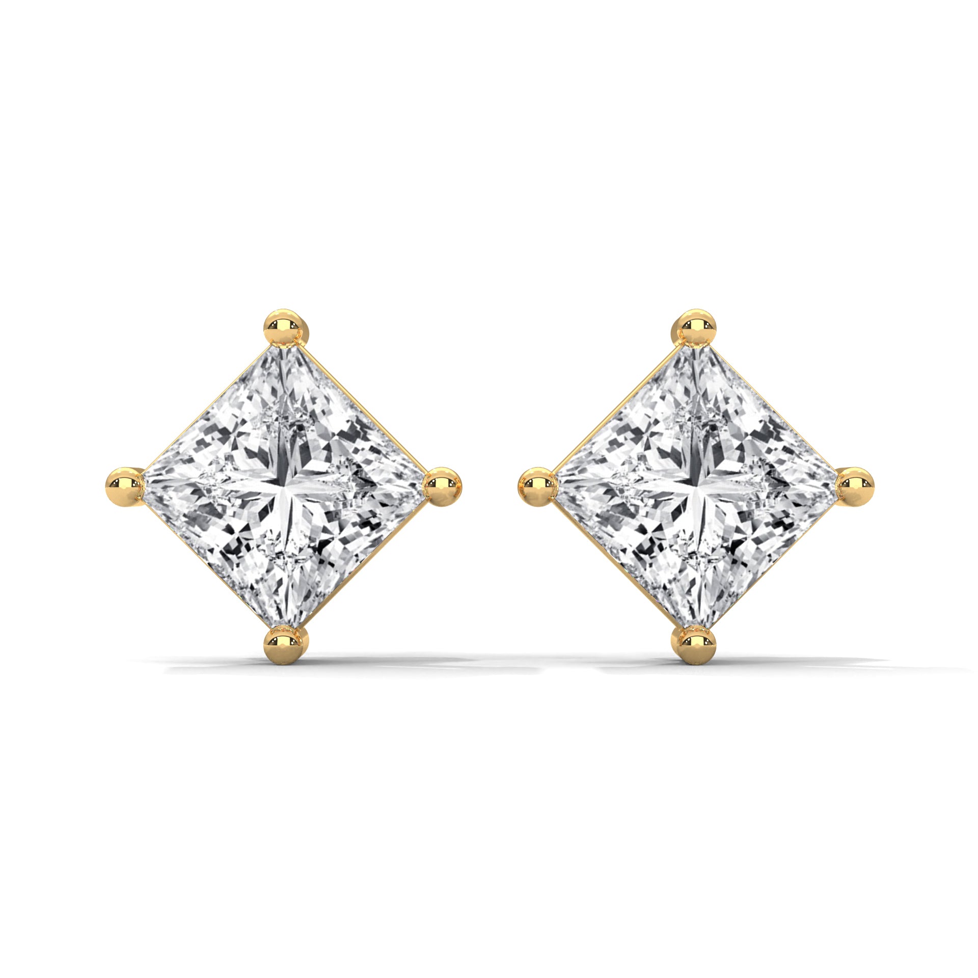 Elegant Princess-Cut Diamond Stud Earrings in 14K Gold | 2-6 CTW