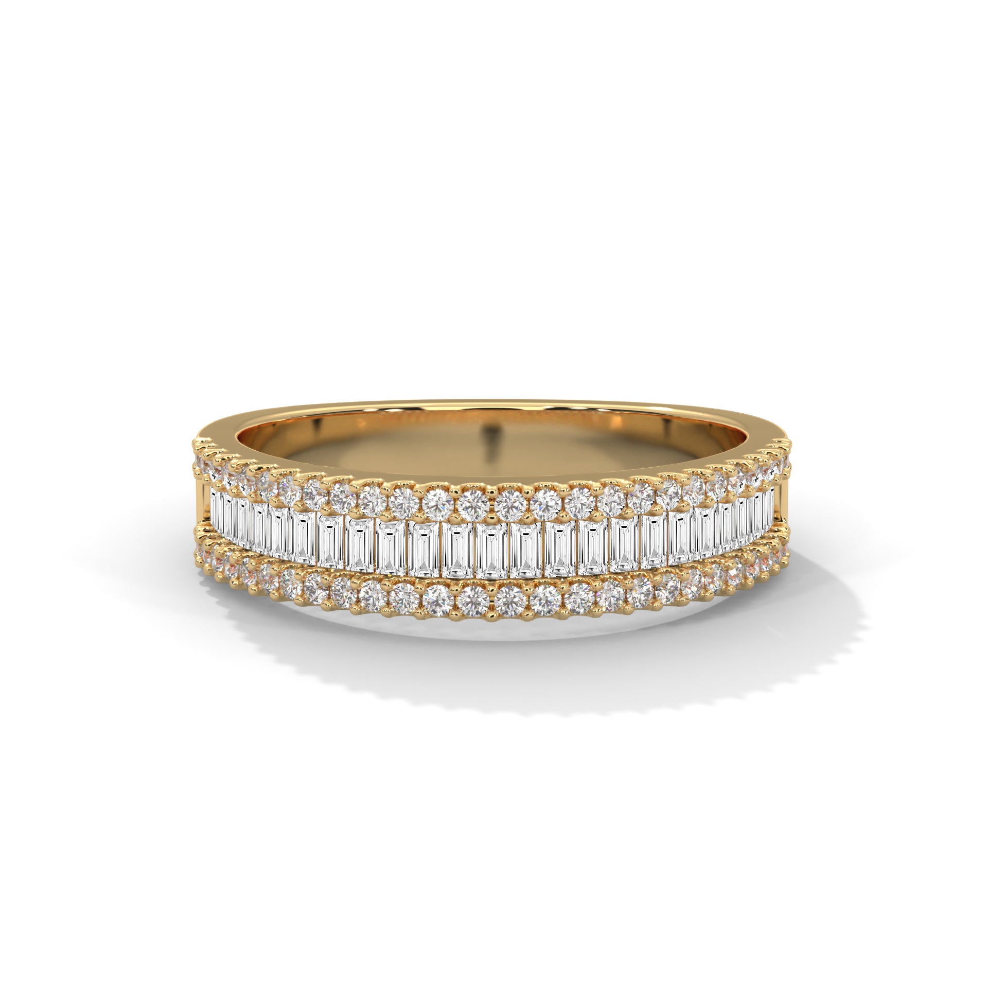 14K & 18K Gold Baguette and Round Diamond Multi-Row Band Ring | 0.76 CTW