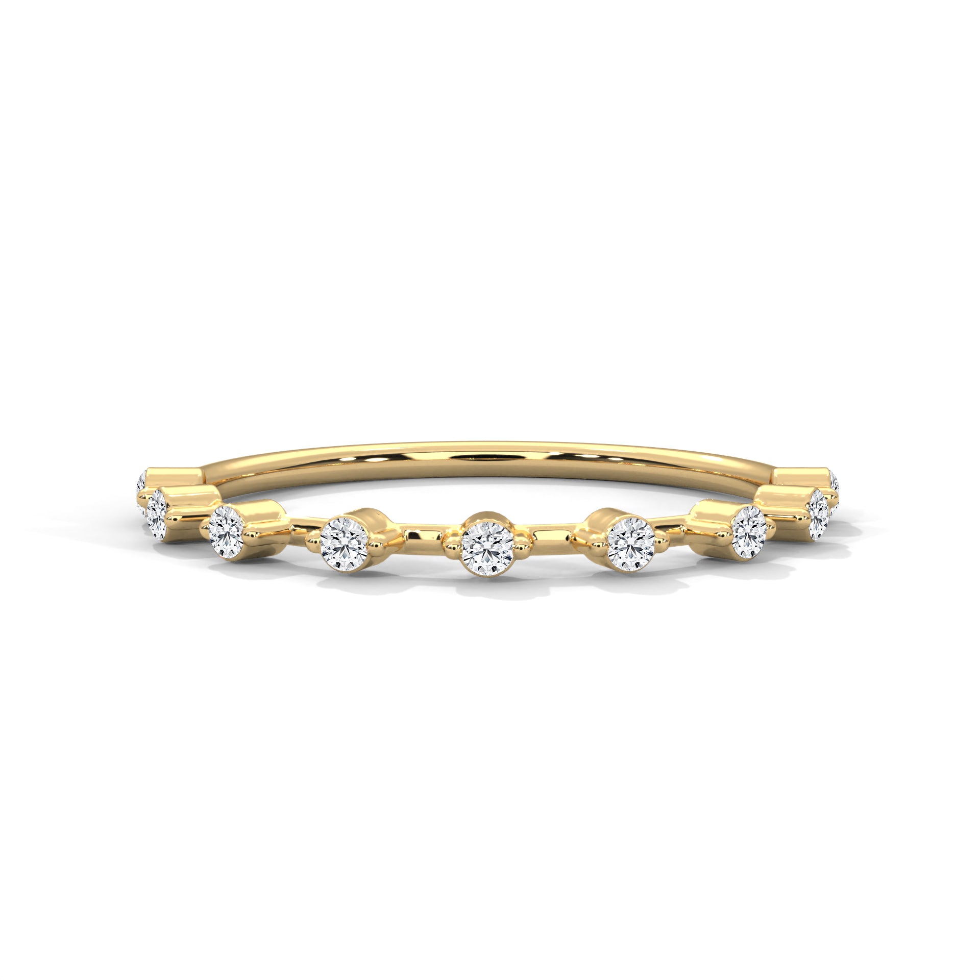 Delicate Harmony: Round Diamond Studded Gold Band | 0.13 CTW