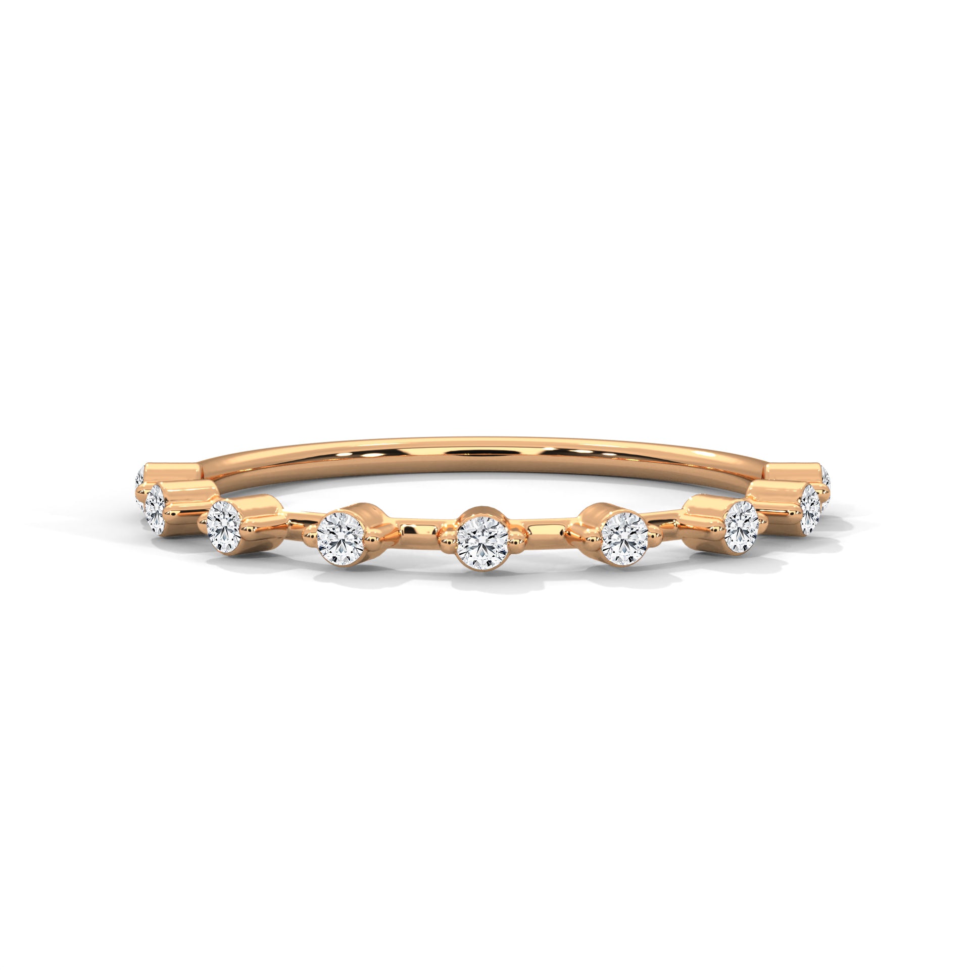 Delicate Harmony: Round Diamond Studded Gold Band | 0.13 CTW