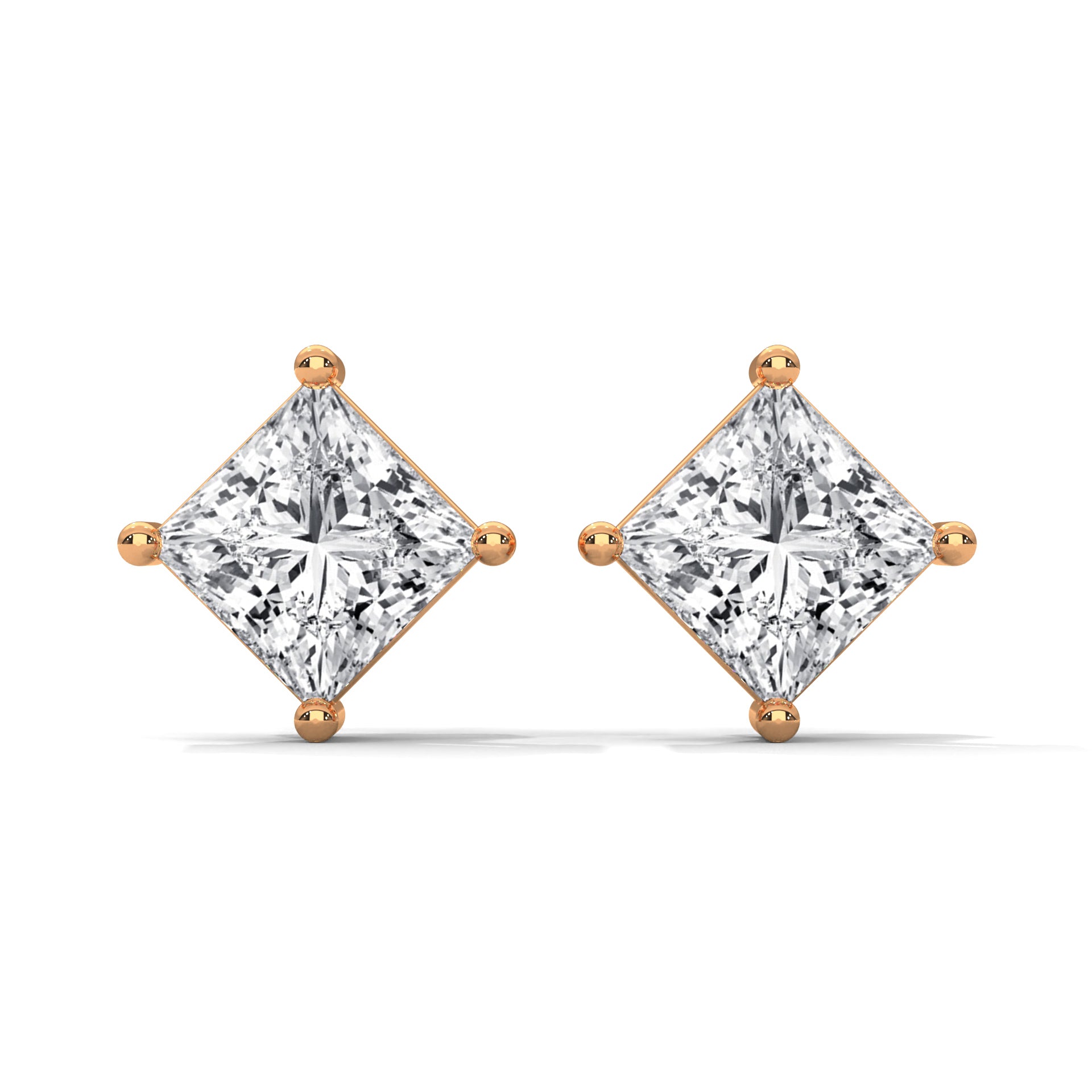 Elegant Princess-Cut Diamond Stud Earrings in 14K Gold | 2-6 CTW