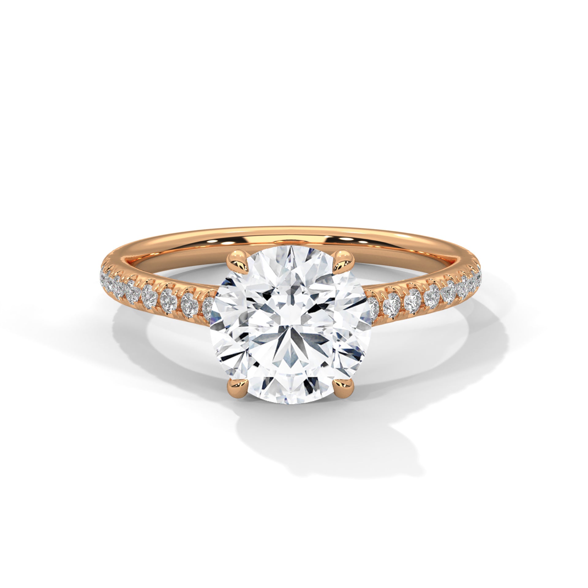 Elegant 4-Prong Pave Engagement Ring with 2ct Round Brilliant Lab-Grown Diamond