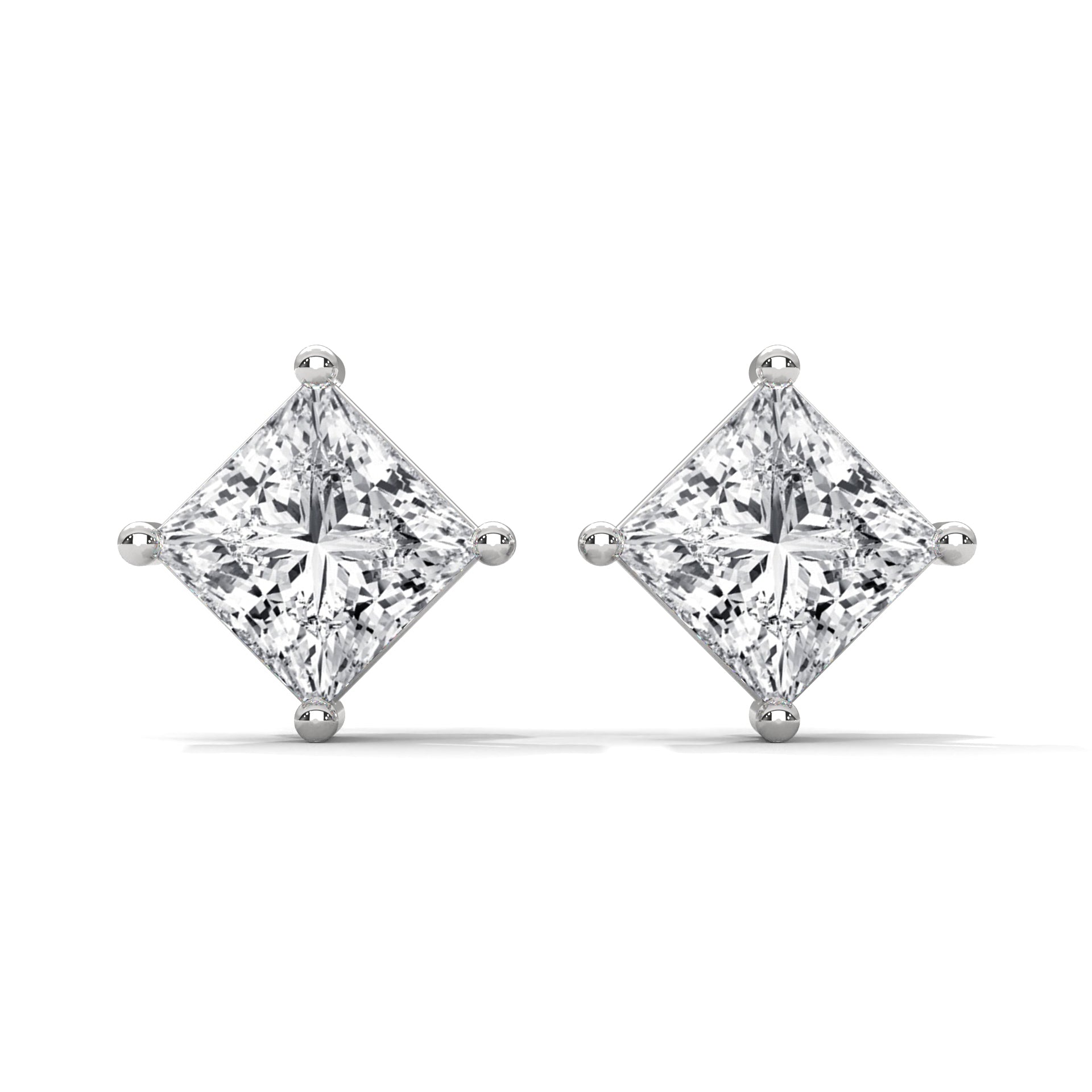 Elegant Princess-Cut Diamond Stud Earrings in 14K Gold | 2-6 CTW