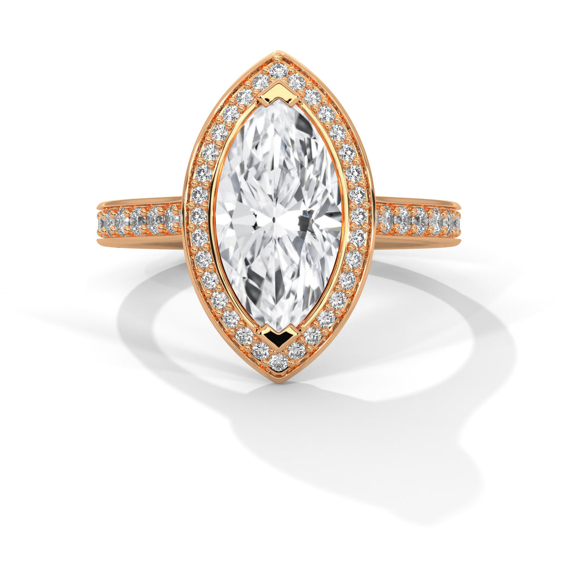 Pave Band Ring with 1.5ctw Halo Marquise-Cut Lab Grown Diamond | 1.96 CTW