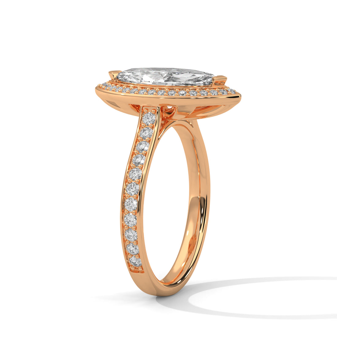 Pave Band Ring with 1.5ctw Halo Marquise-Cut Lab Grown Diamond | 1.96 CTW