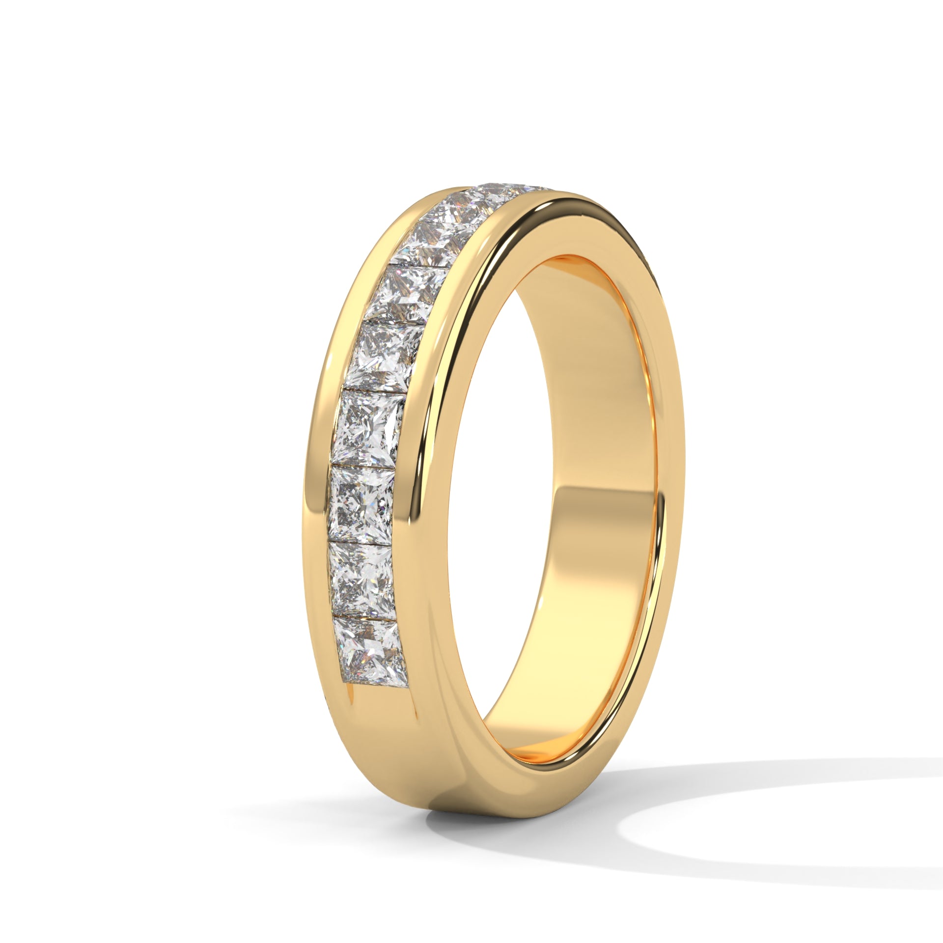 Elegant Embrace: Princess Cut Diamond Channel Set Gold Band | 1.10 CTW