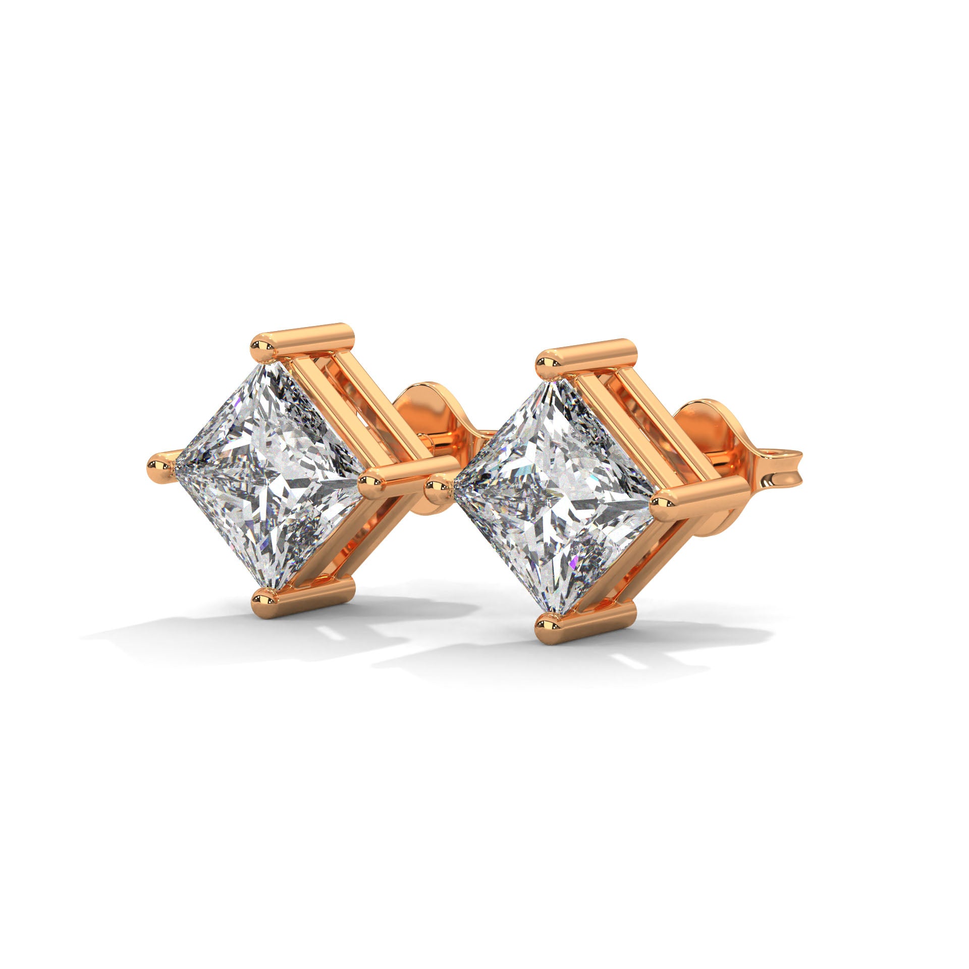 Elegant Princess-Cut Diamond Stud Earrings in 14K Gold | 2-6 CTW