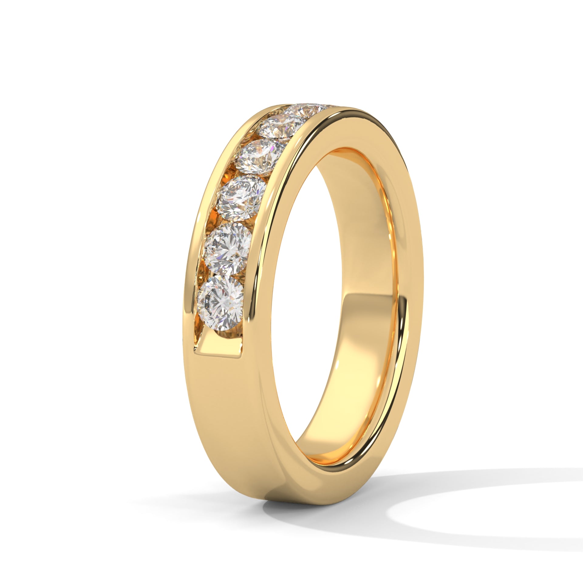 Radiant Harmony: Gold Round Diamond Channel Set Band Ring| 1.08 CTW