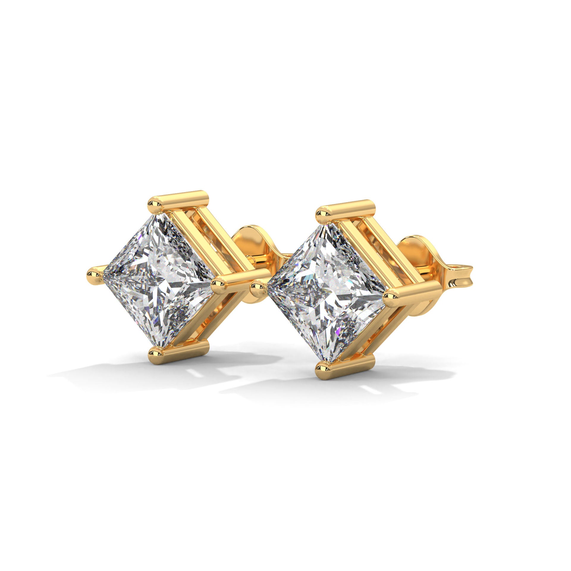 Elegant Princess-Cut Diamond Stud Earrings in 14K Gold | 2-6 CTW